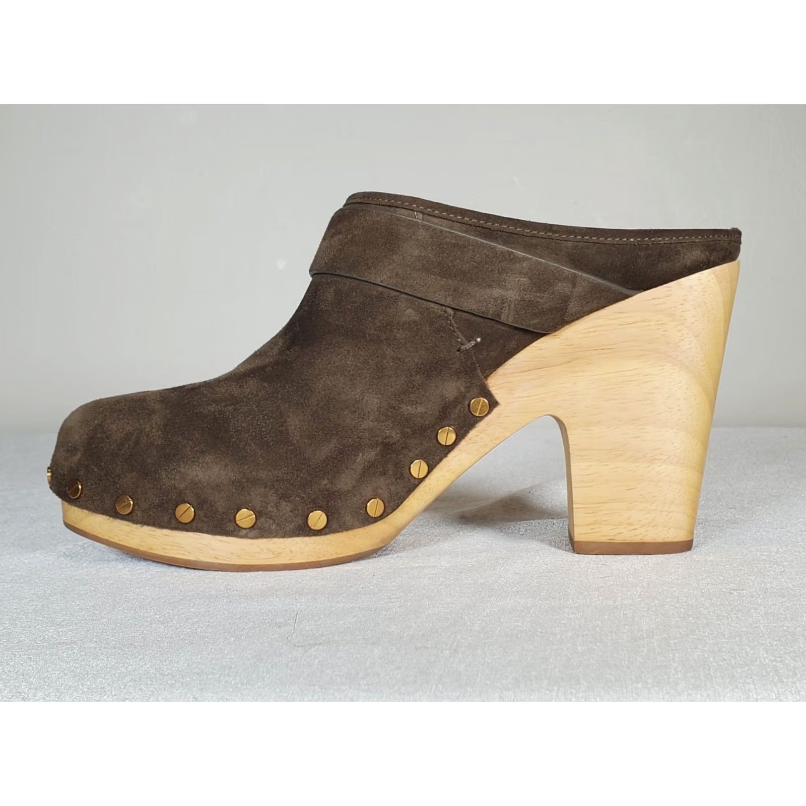 Veronica Beard VERONICA BEARD Dacey Suede Clogs Pecan Buckle Trim Studs Women's US 10 M Clog Shoes Size ONE SIZE - 4 Thumbnail