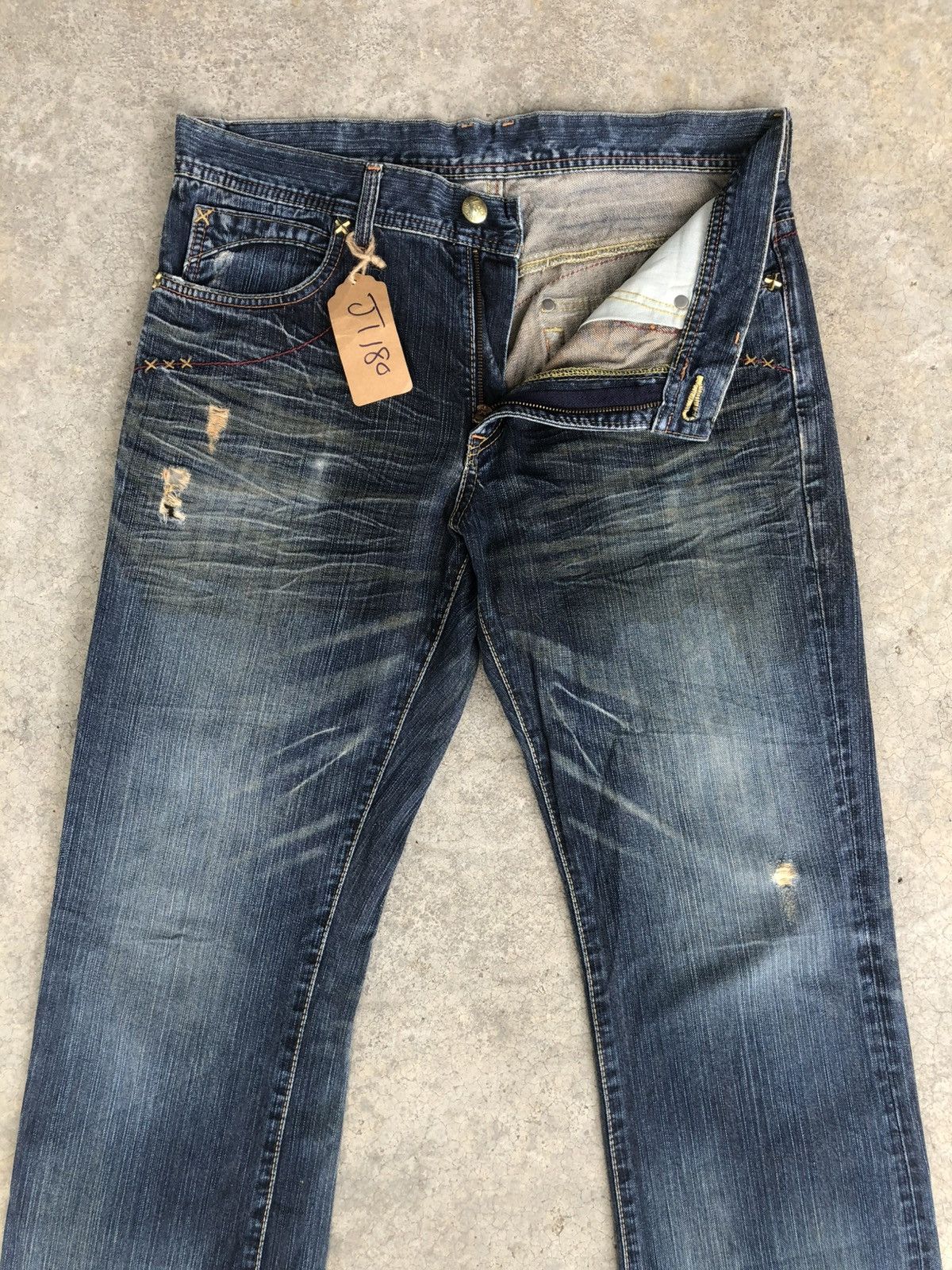 If Six Was Nine Japanese Lee Flared Jeans Distressed Denim Size US 34 / EU 50 - 3 Thumbnail