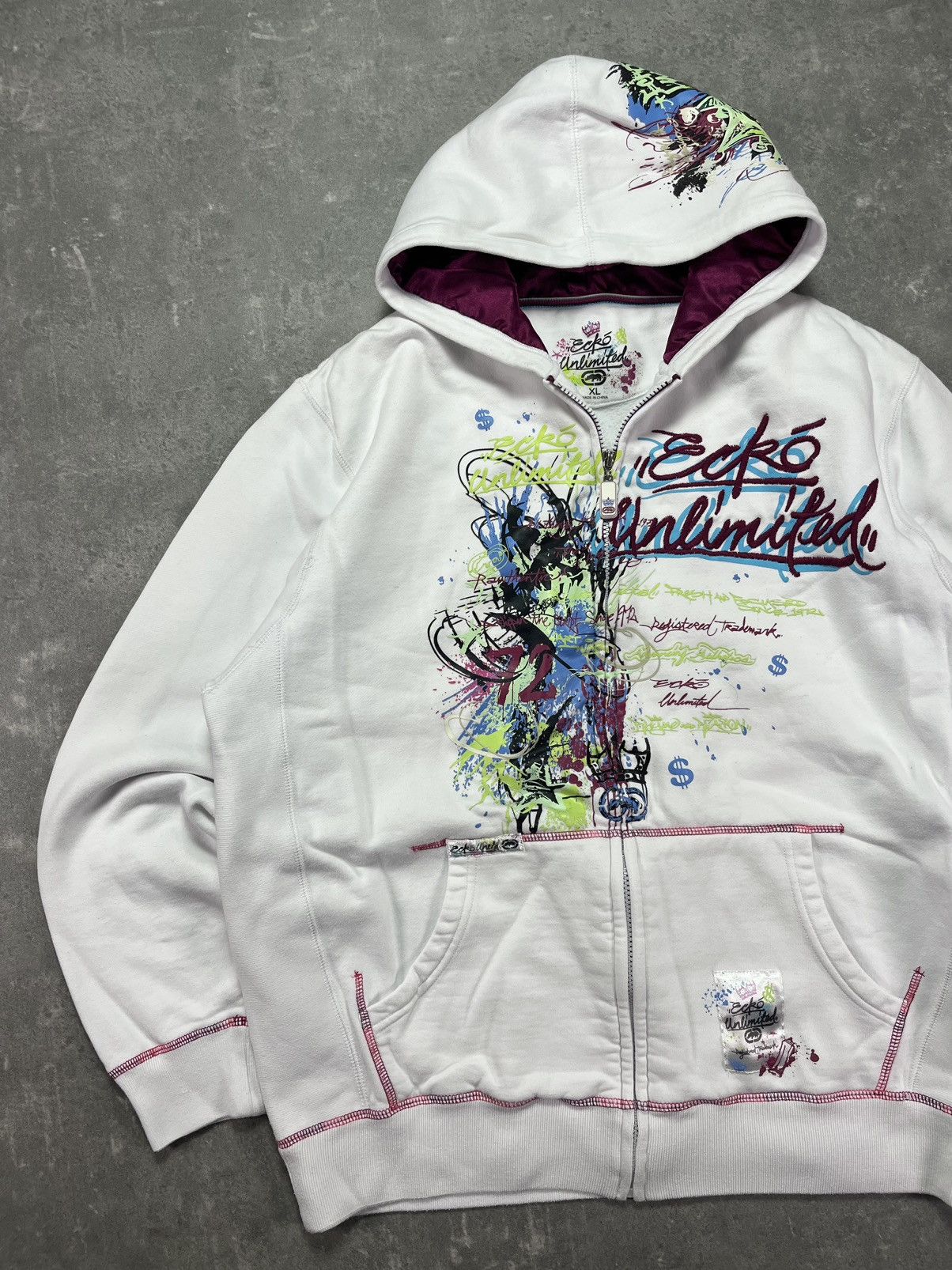 Ecko Unltd. 00s Ecko Unlimited Painted Logo Baggy Zip Hoodie XL White Size US XXL / EU 58 / 5 - 3 Thumbnail