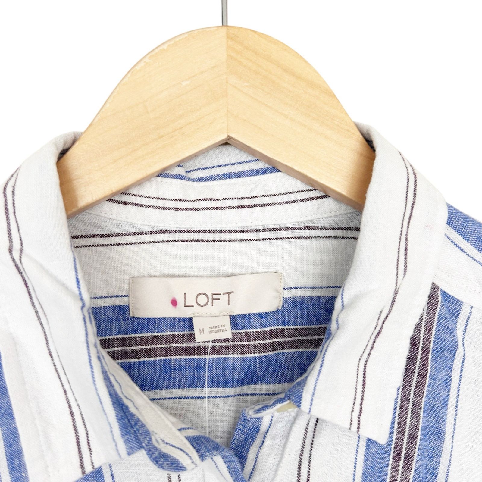 Loft Loft Blue White Striped Linen Blend Long Sleeve Button Down Size M / US 6-8 / IT 42-44 - 2 Thumbnail