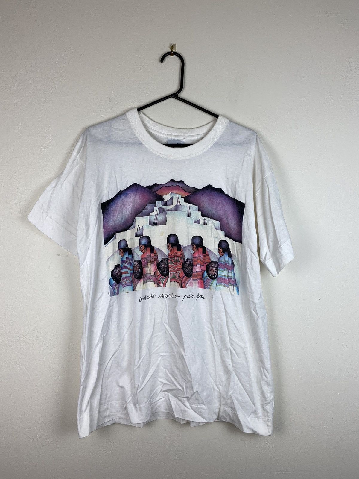 Vintage Vintage 1989 Amado Maurilio Peña Single Stitch White T shirt Size US XL / EU 56 / 4 - 1 Thumbnail