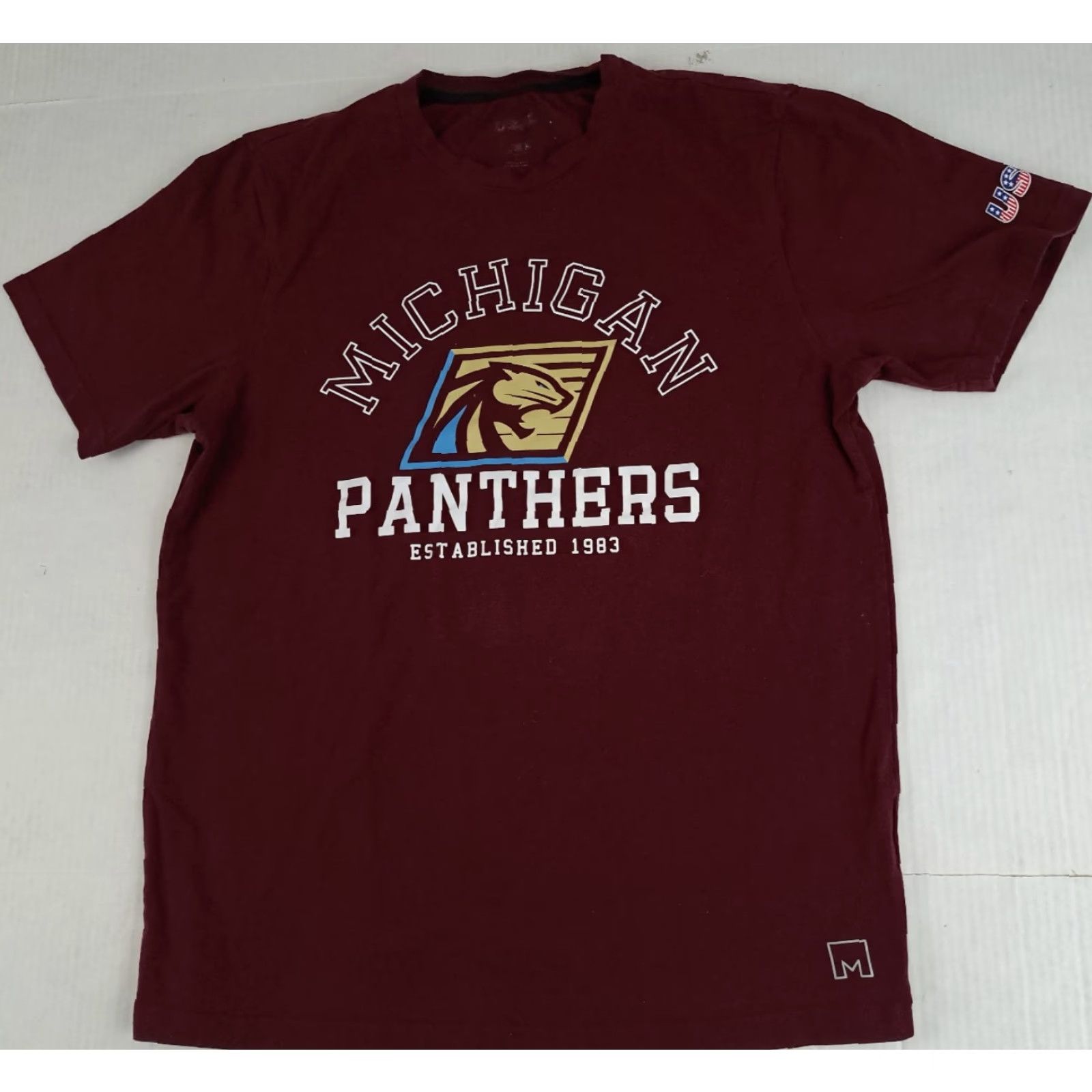 Vintage VINTAGE USFL Football Shirt M Unisex Adults Crew Neck Short Sleeve Canvas Cotton maroon 80s Panthers Panther Graphic Print 27in long 21in pit to pit Size US M / EU 48-50 / 2 - 2 Thumbnail
