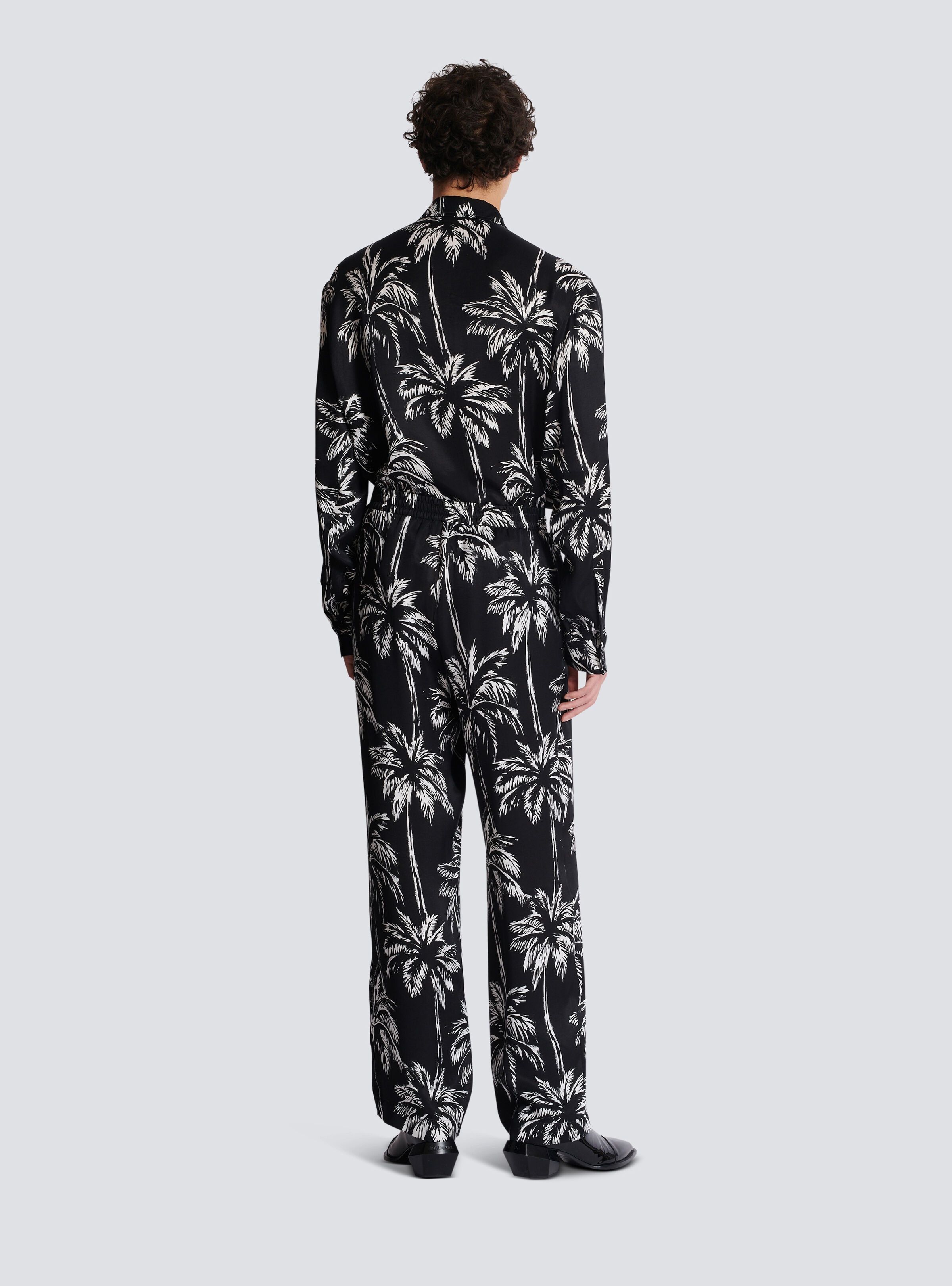 Balmain o1s1wg110925 Plam Tree Satin Payjama Trousers in Black/White Size US 36 / EU 52 - 3 Thumbnail
