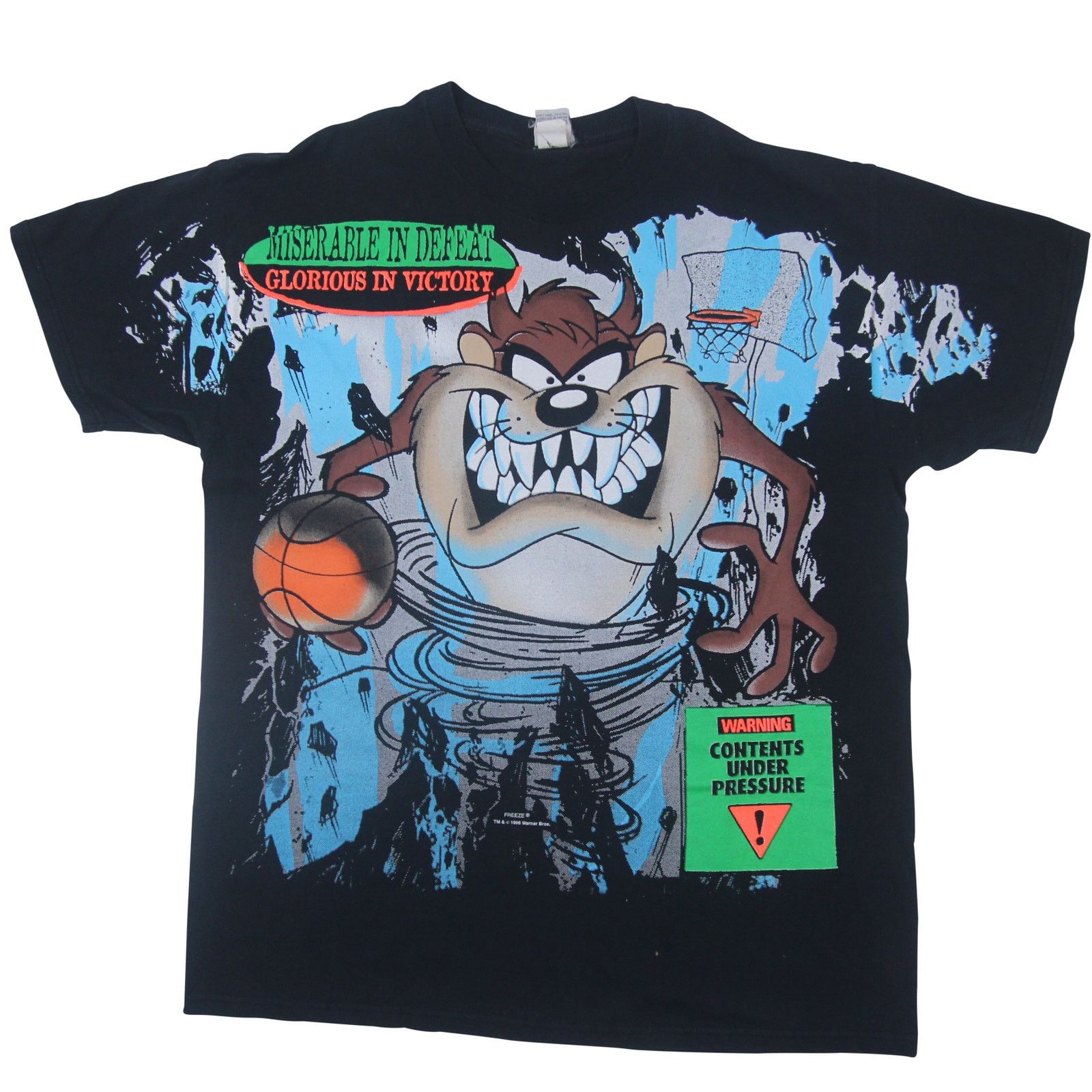 image of Vintage 90's Looney Tunes Taz Basketball Graphic T Shirt in Black, Men's (Size XL)