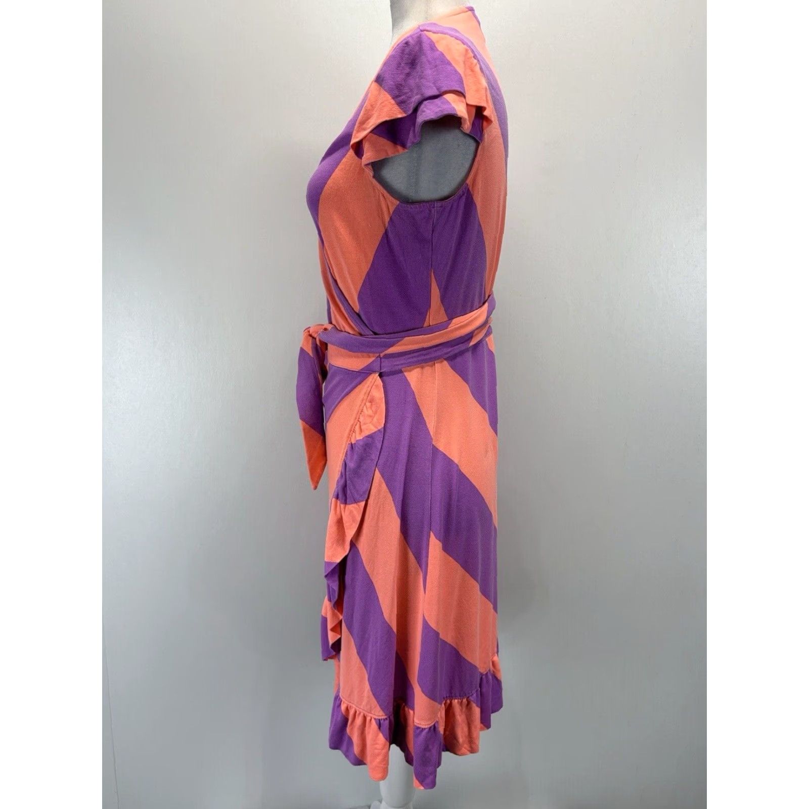 Lilly Pulitzer Lilly Pulitzer Striped Wrap Dress Medium Women's Coral Purple Ruffle Short Sleeve Size M / US 6-8 / IT 42-44 - 2 Thumbnail