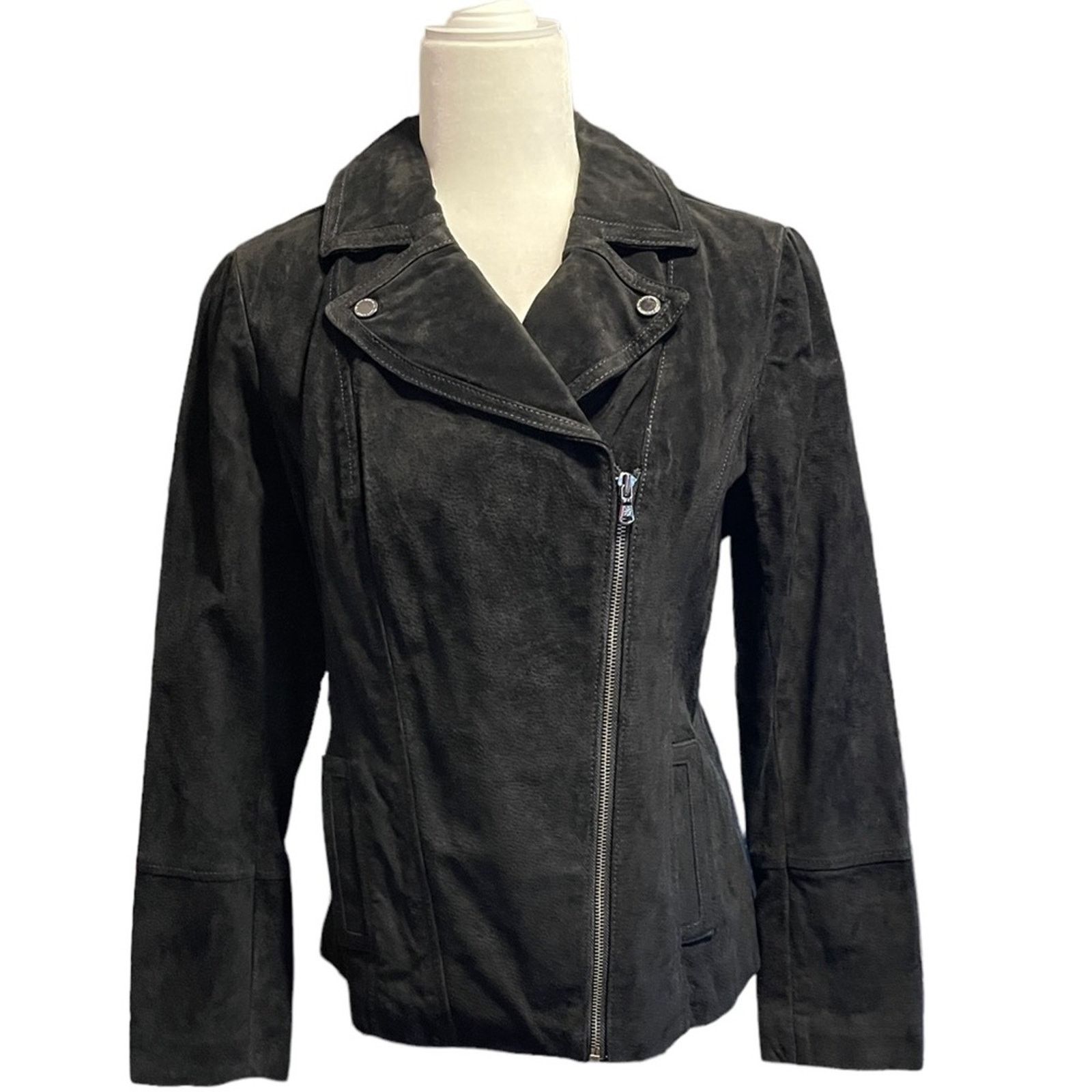 Isaac Mizrahi Live! Black Suede Motorcycle Jacket Lined SZ 6