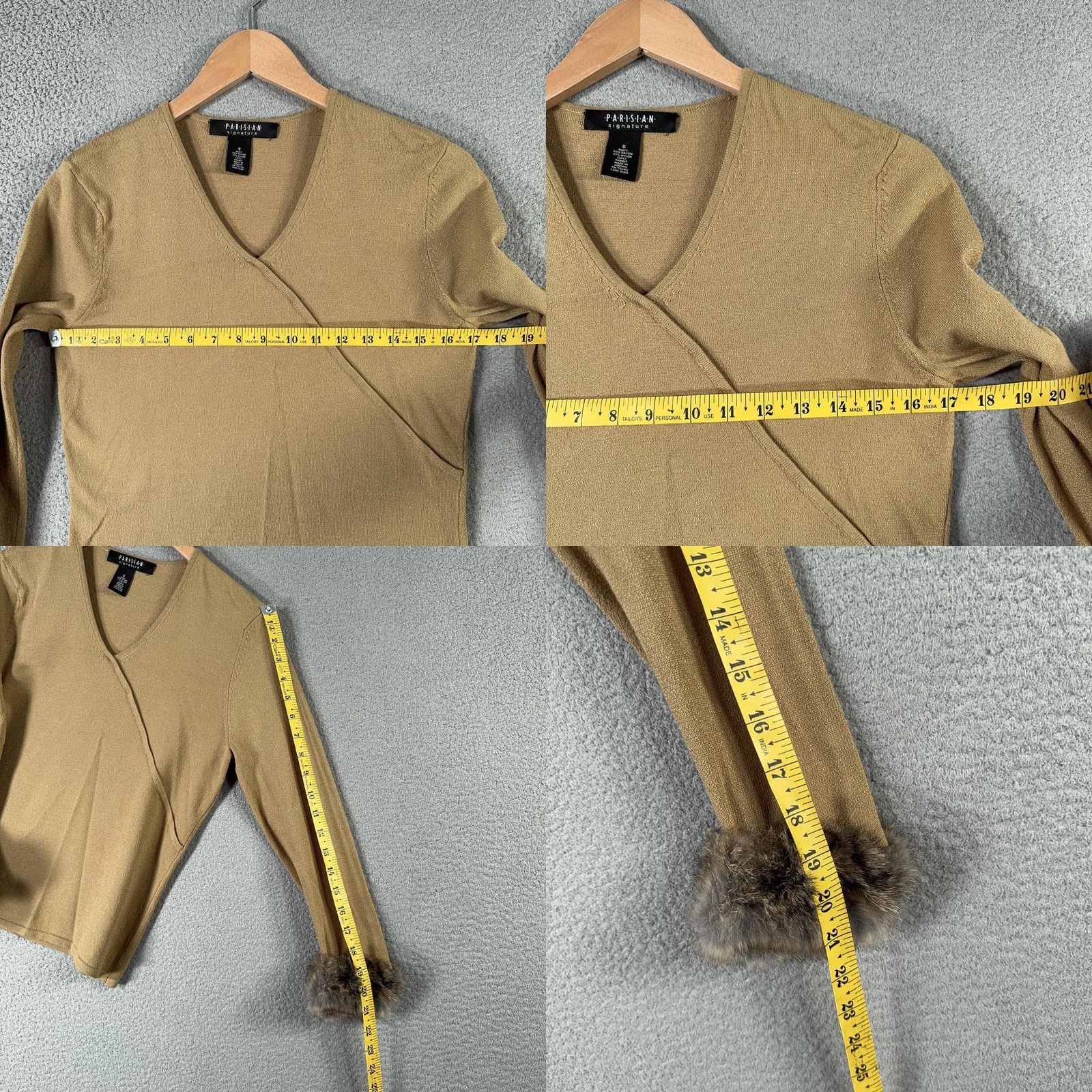 Vintage VINTAGE PARISIAN Signature Sweater Womens Small Brown Faux Wrap Long Sleeve V-Neck Fur Trim Cuffs Knit Wrap Top Size S / US 4 / IT 40 - 8 Thumbnail