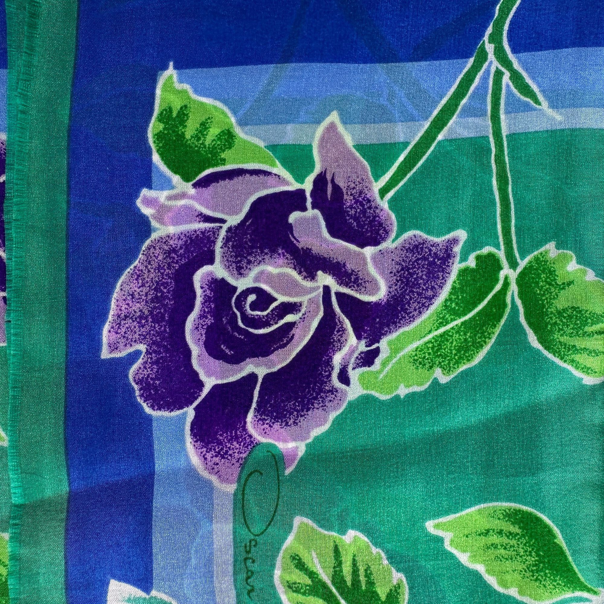 Oscar De La Renta Oscar de la Renta Green Blue Purple Silk Scarf 10x50 Size ONE SIZE - 8 Thumbnail