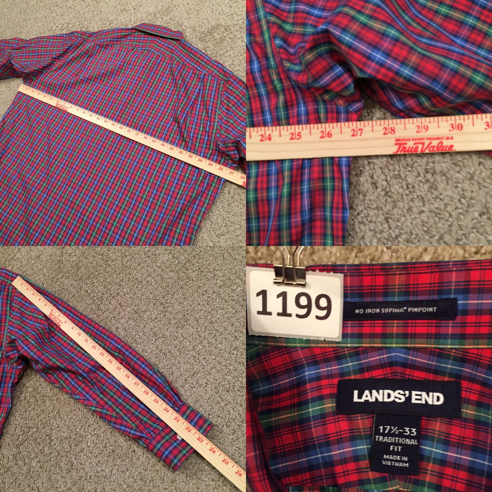 Lands' End Lands' End Button-Up Shirt Mens 17.5 Red Plaid Long Sleeve Shirt Mens Red Plaid Button-Up 17.5 Lands' End Size US XXL / EU 58 / 5 - 8 Thumbnail