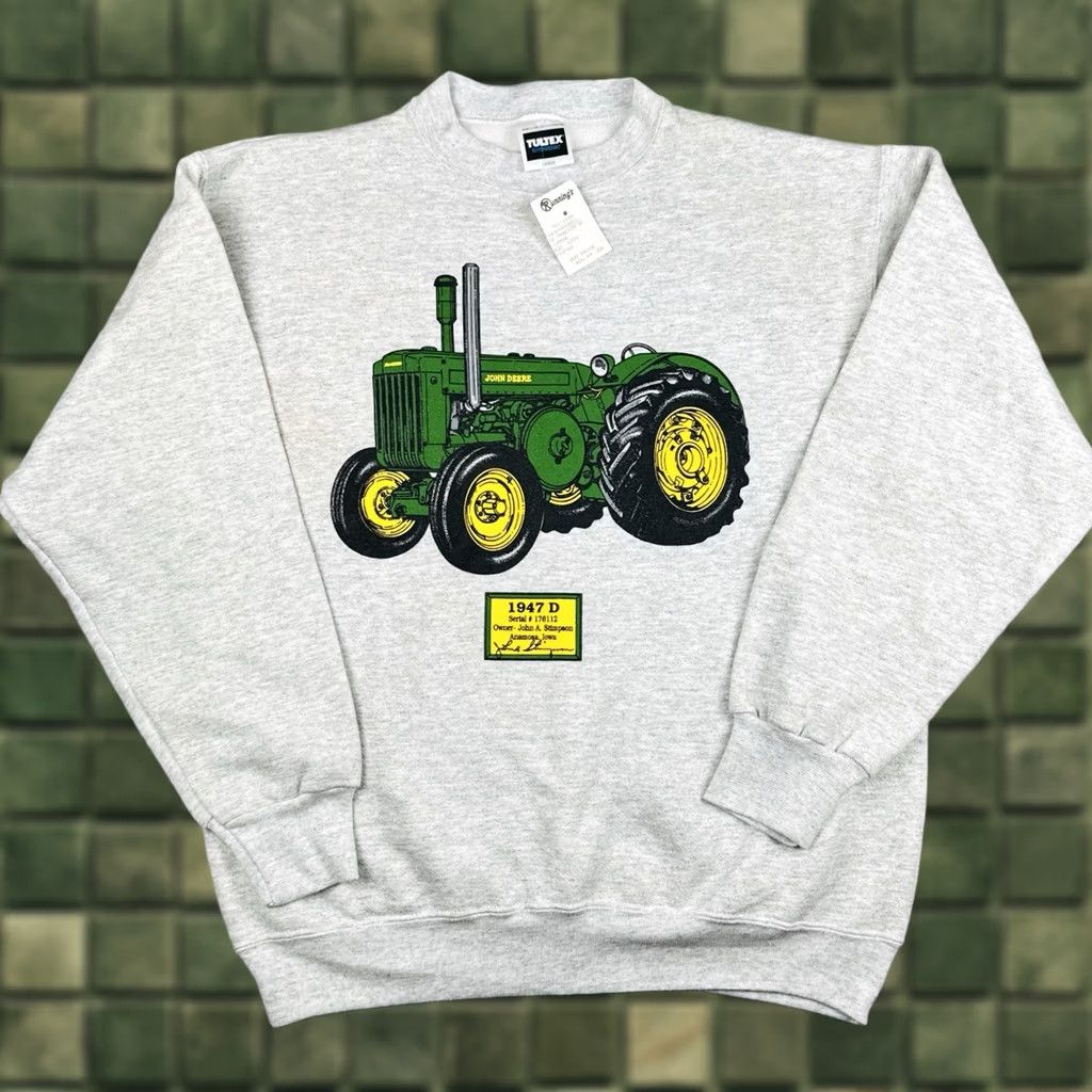 Tultex VINTAGE John Deere Sweatshirt Large Gray 90s Tultex Superweight Cotton Polyester Fleece Crew Neck Mens - USA Size US L / EU 52-54 / 3 - 1 Thumbnail