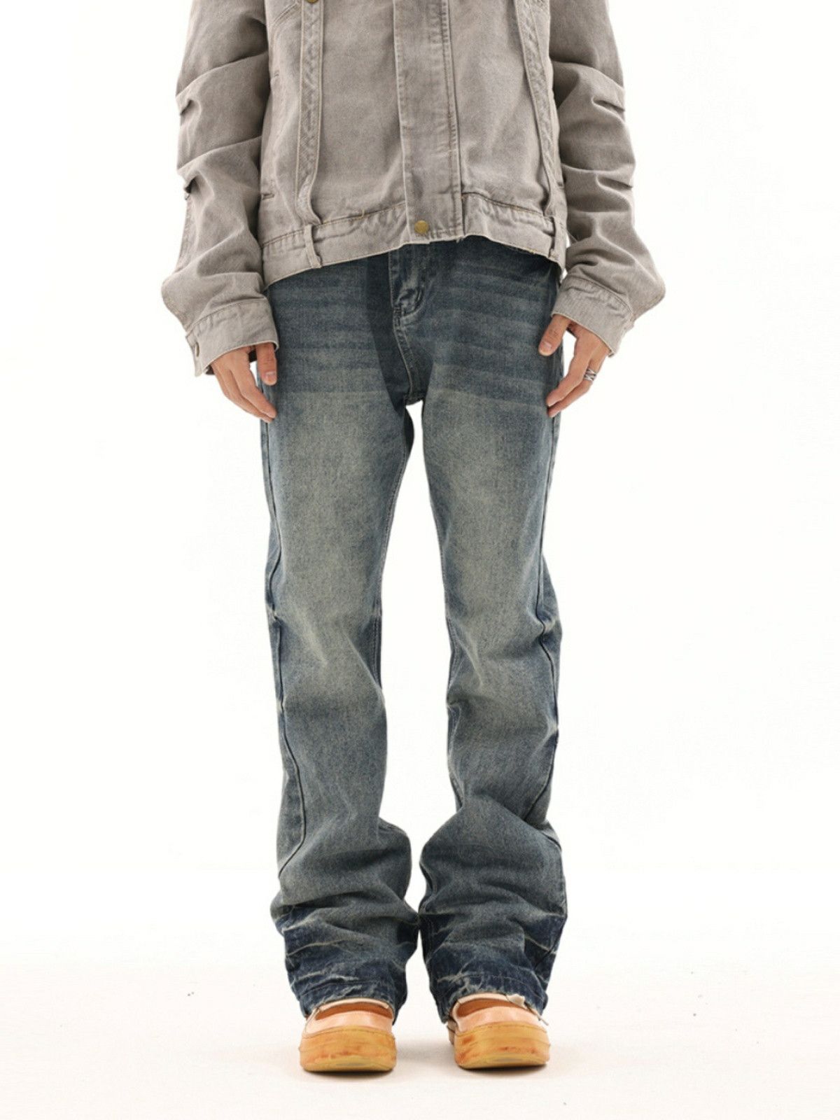 washed faded gradient flared hiphop jeans