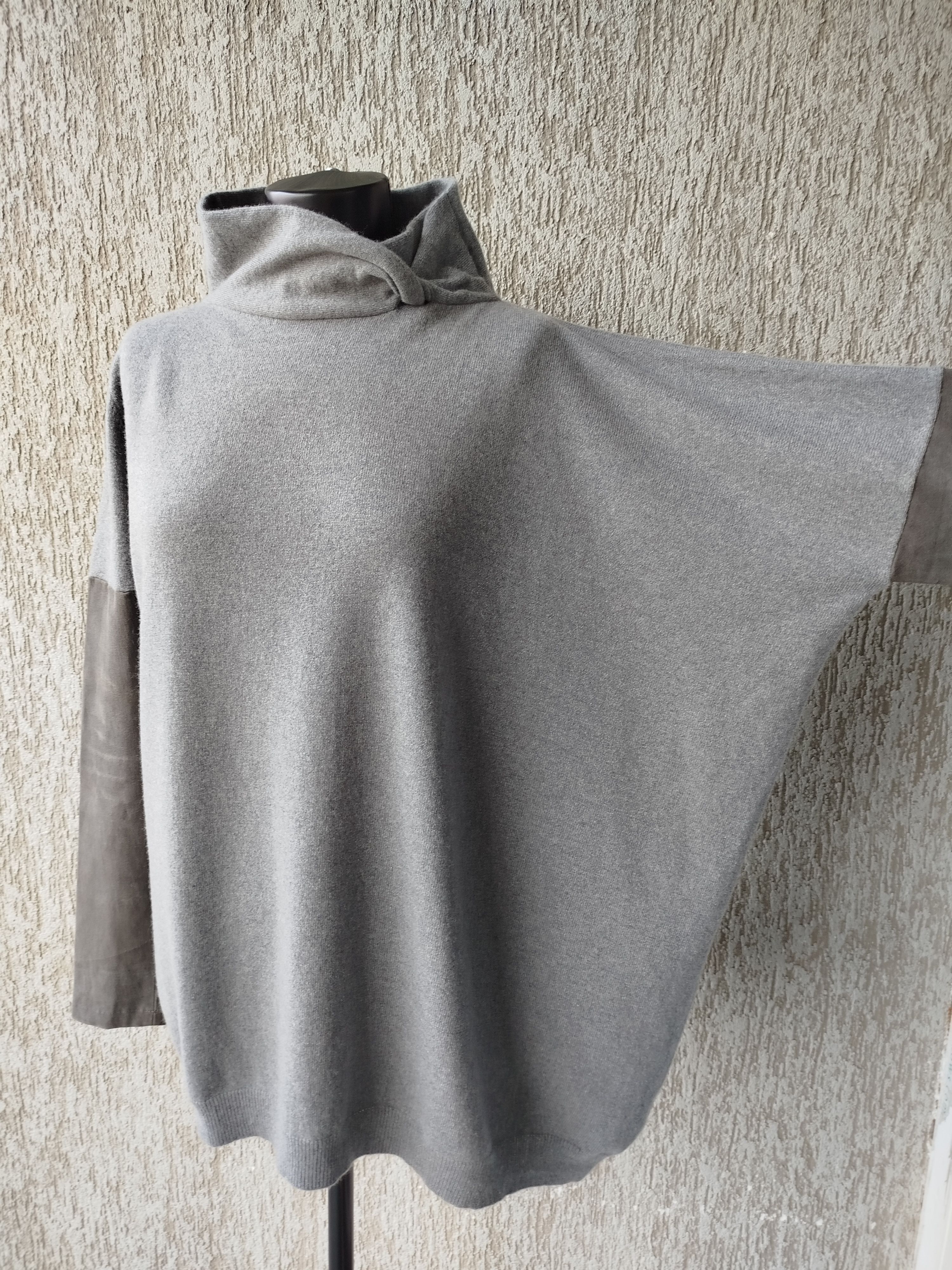 Brunello Cucinelli Pullover Sweater Cashmere Leather Sleeves Size L-XL Size L / US 10 / IT 46 - 5 Thumbnail