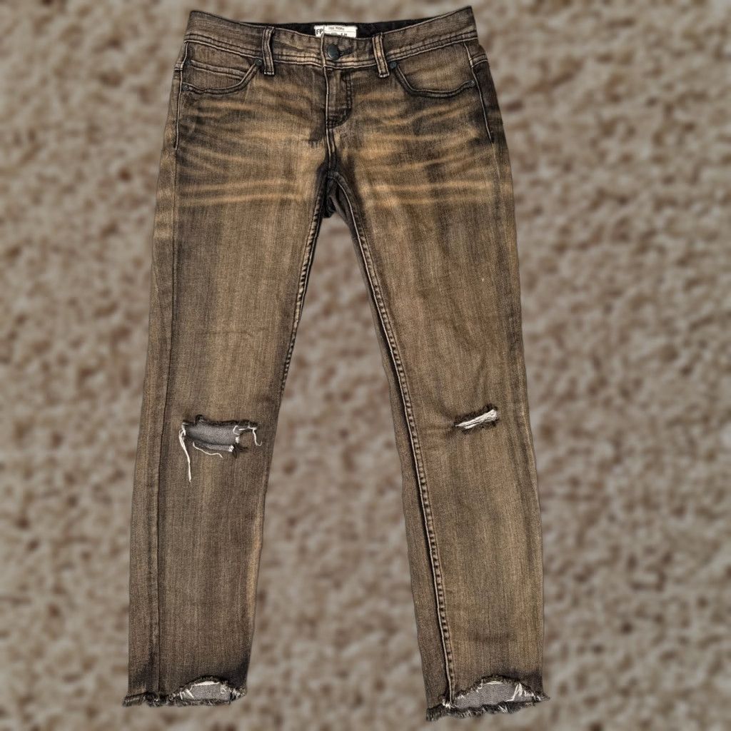 Free People Free People Jeans Women 26 Black 90s Bohemian Distressed Burnout Cotton Blend Low 29x26 Size 26" / US 2 / IT 38 - 1 Thumbnail