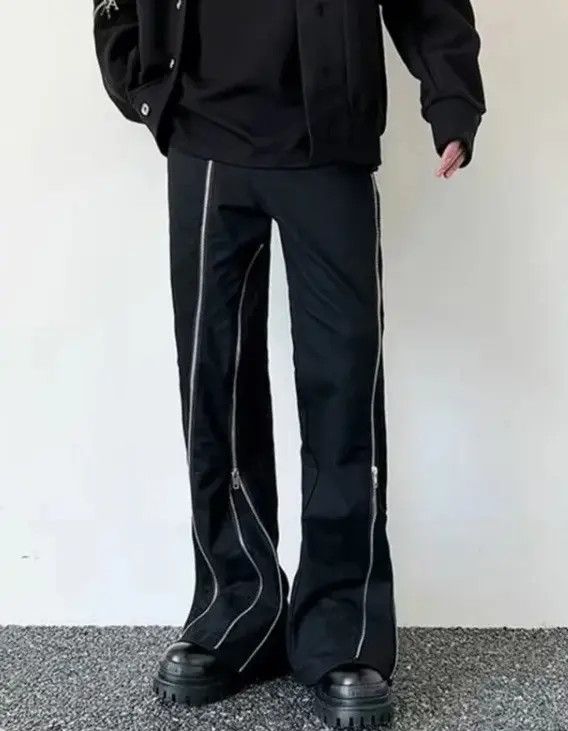 Japanese Brand Cyber Y2K Fashion Zipper Design Black Flare Jean Size US 35 - 2 Thumbnail
