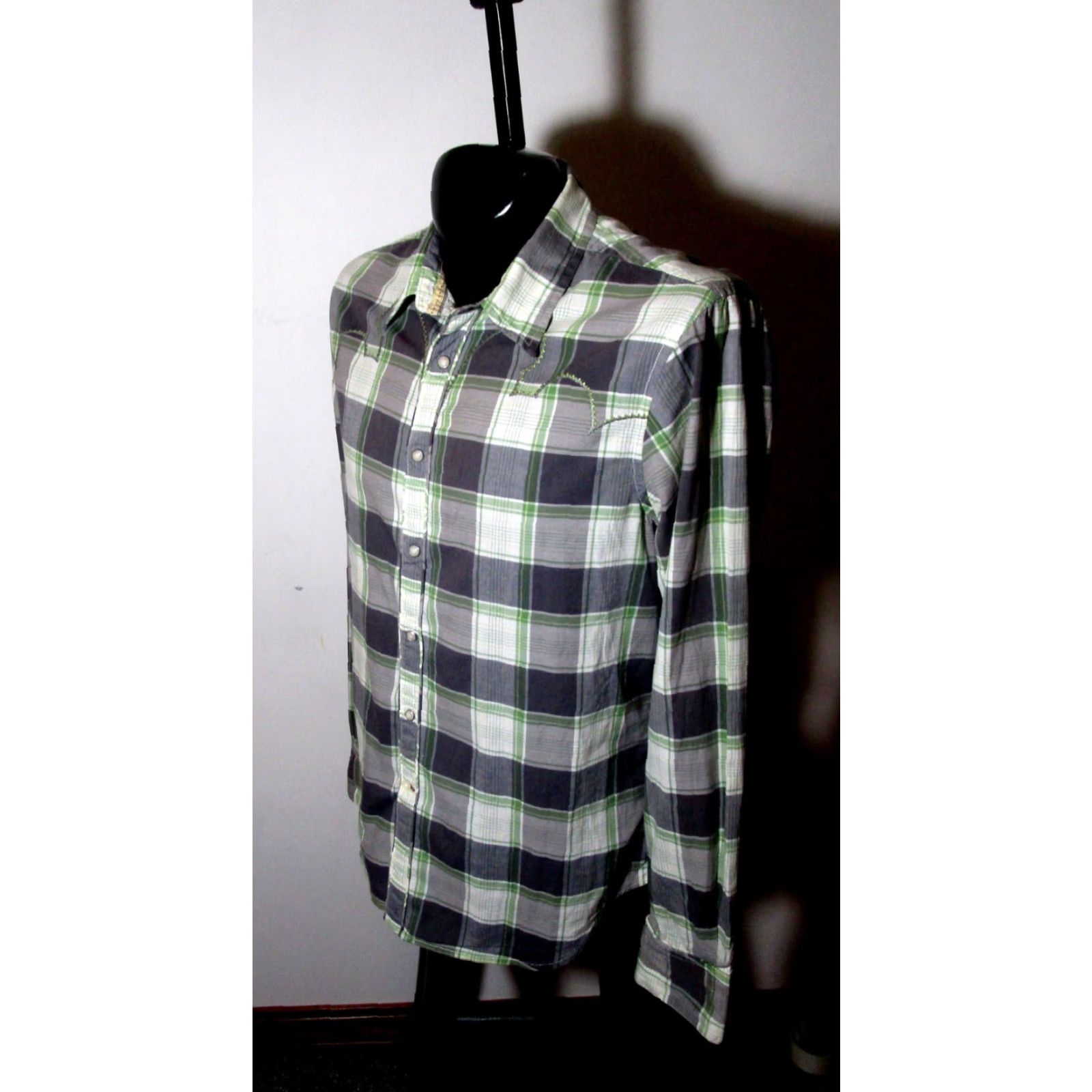 Guess GUESS Western Shirt Button-Up Size L Green Gray Knit 100% Cotton Long Sleeve Plaids & Checks Mens Vintage No N/A Size US L / EU 52-54 / 3 - 4 Thumbnail