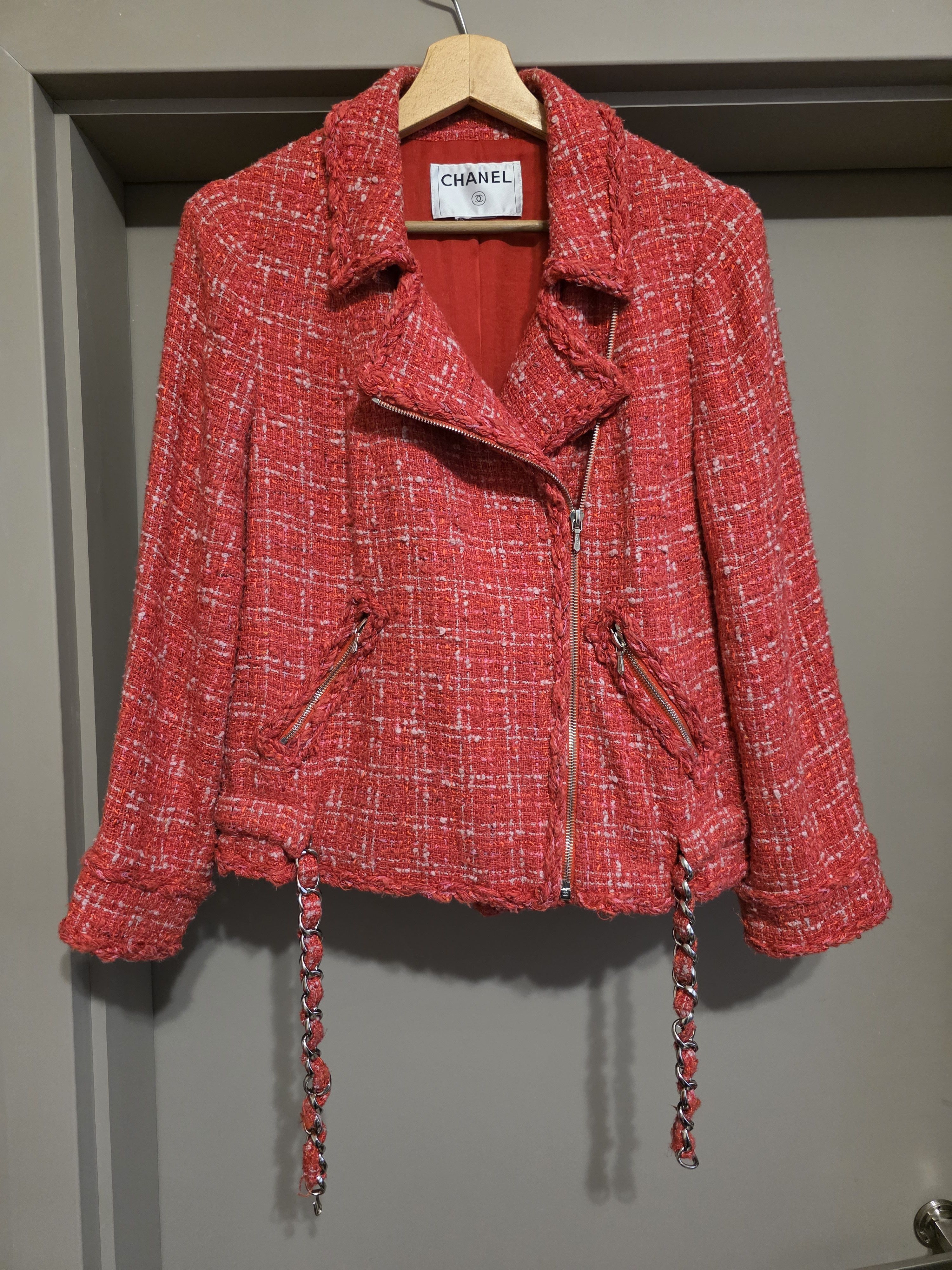 Chanel Chanel Tweed Biker Jacket Runway CHANEL 06P Red Pink Checker Size M / US 6-8 / IT 42-44 - 2 Thumbnail
