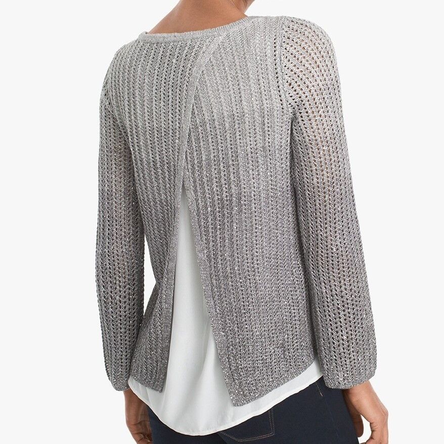 White House Black Market Women's Sequin Silver Ombre Twofer Sweater in size S Size S / US 4 / IT 40 - 13 Thumbnail