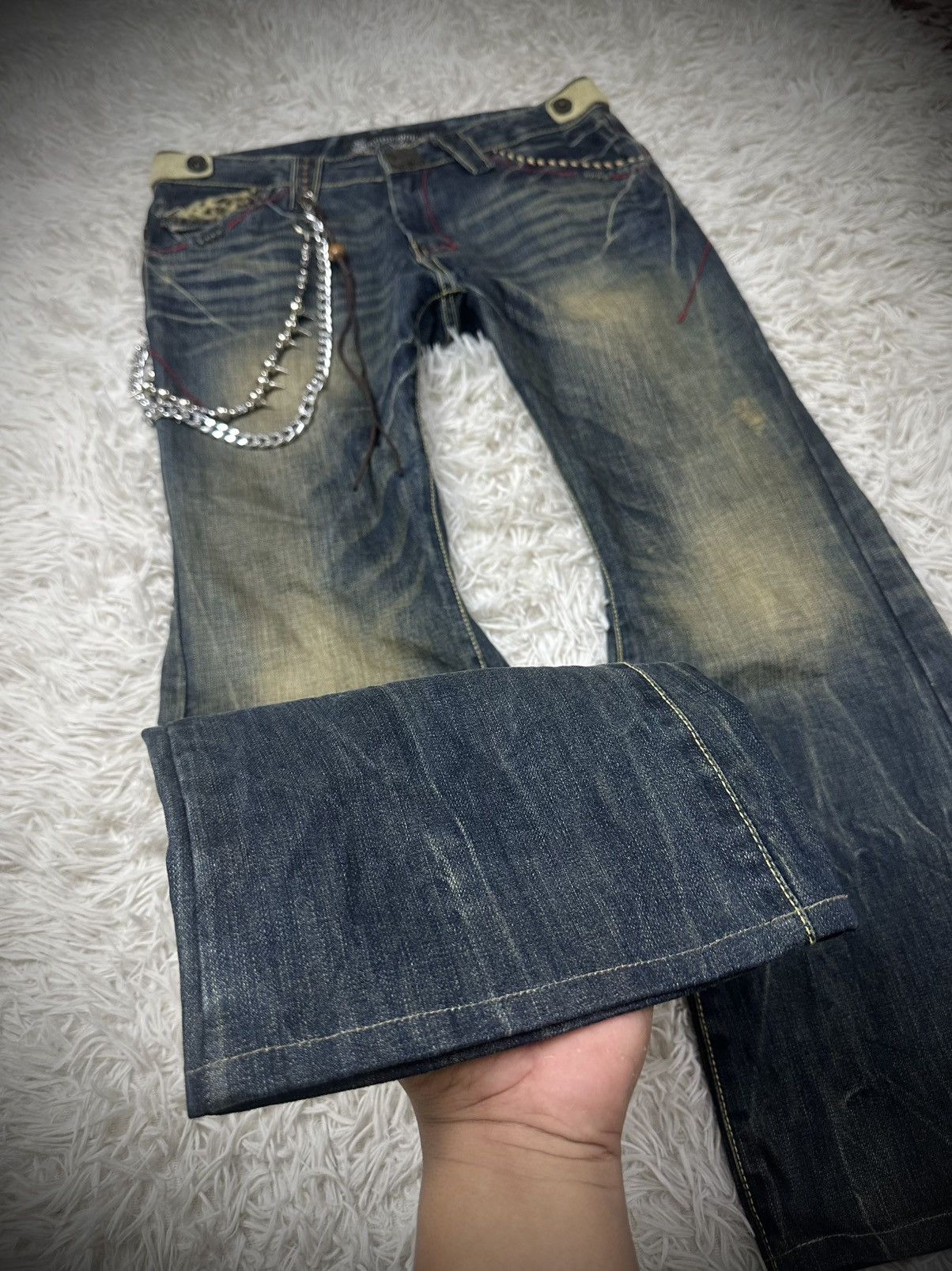 Tornado Mart rare 00s red pepper studded fur leopard bootcut jeans Size US 34 / EU 50 - 3 Thumbnail