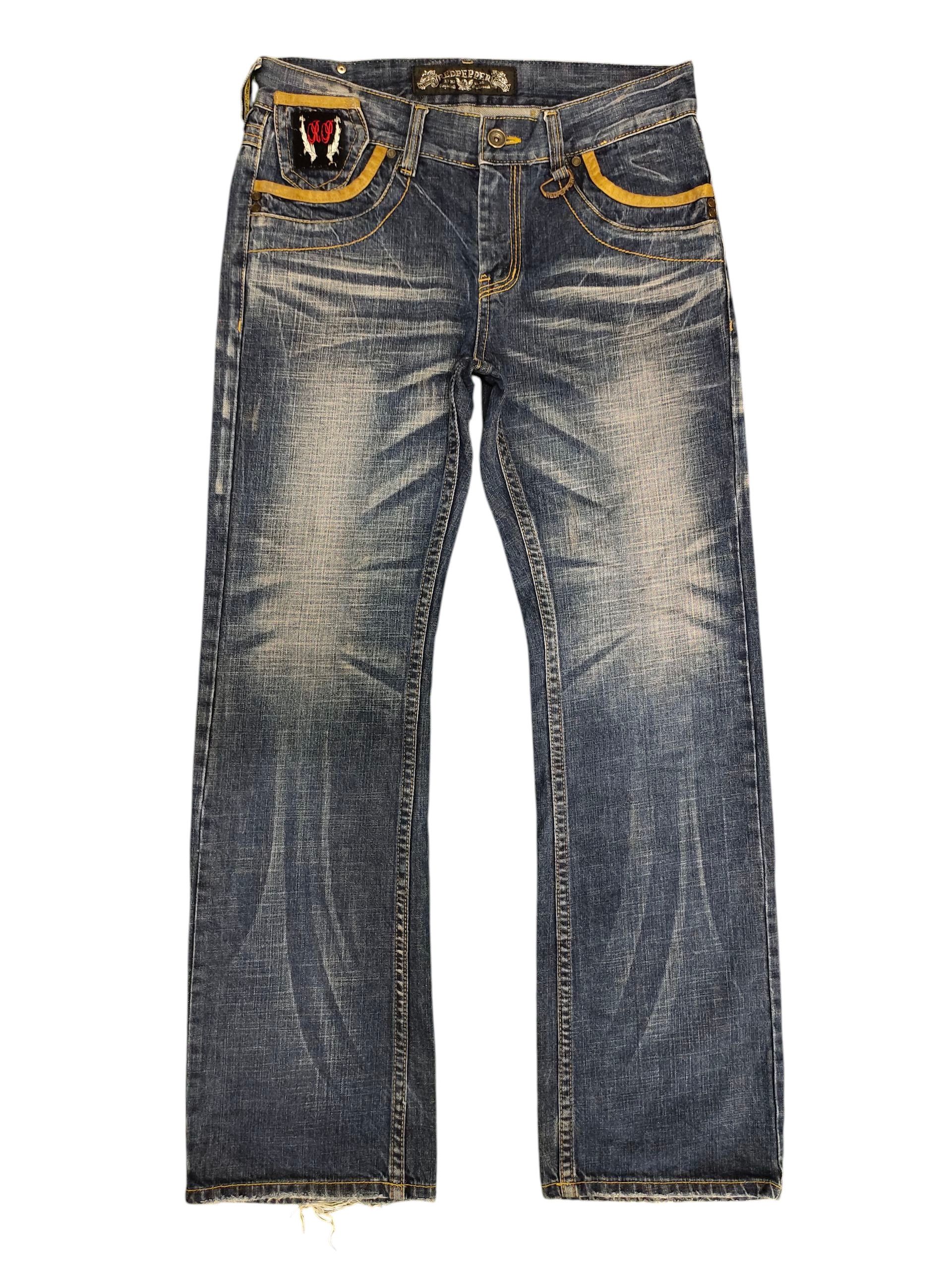 Comme des Garcons × Undercover Vintage 2000s Red Pepper Leather Trim Clawmark Denim Jeans Size US 34 / EU 50 - 7 Thumbnail