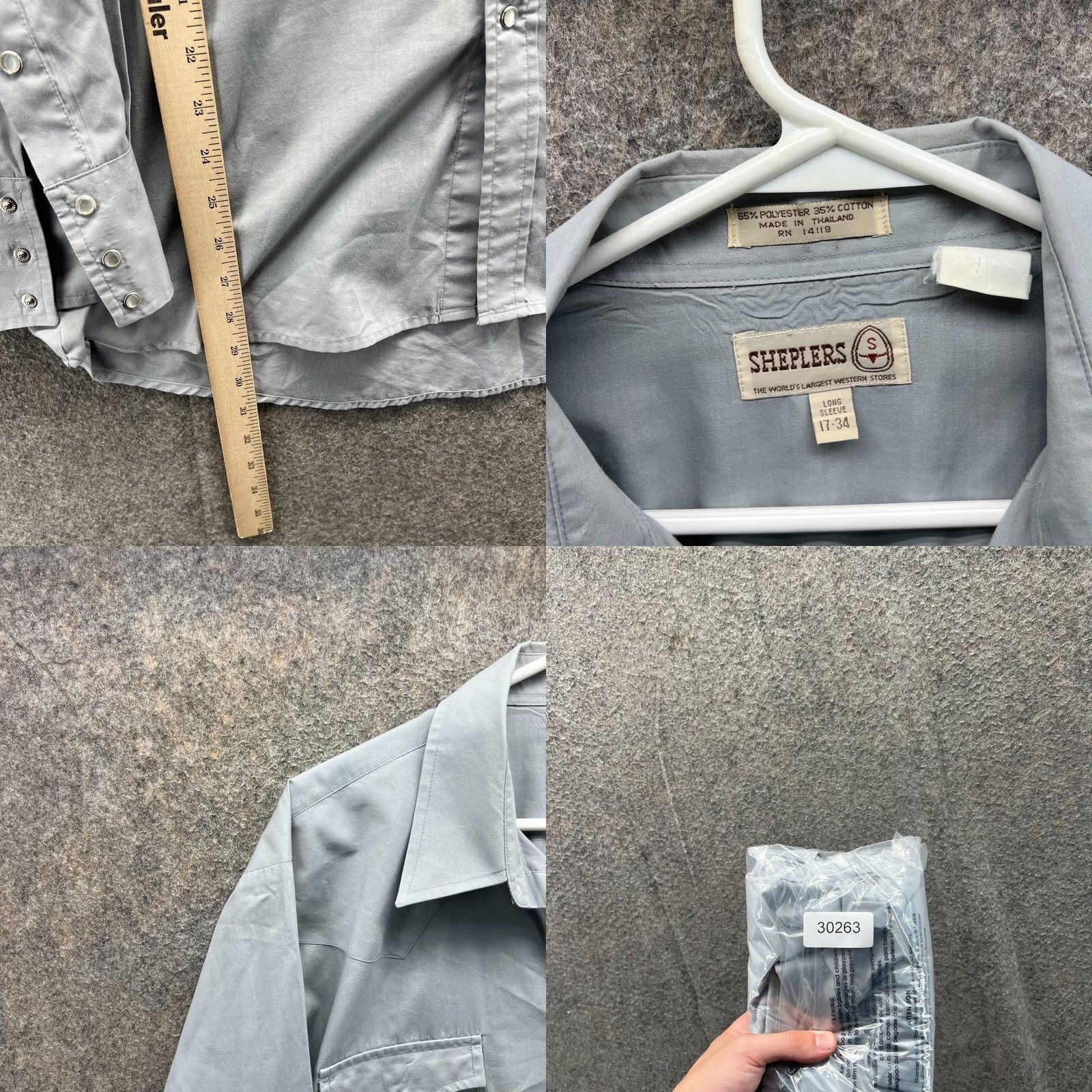 Vintage Sheplers Shirt Mens 17 34 Grey Pearl Snap Western Cowboy Rodeo Cotton Stretch Size US XL / EU 56 / 4 - 8 Thumbnail