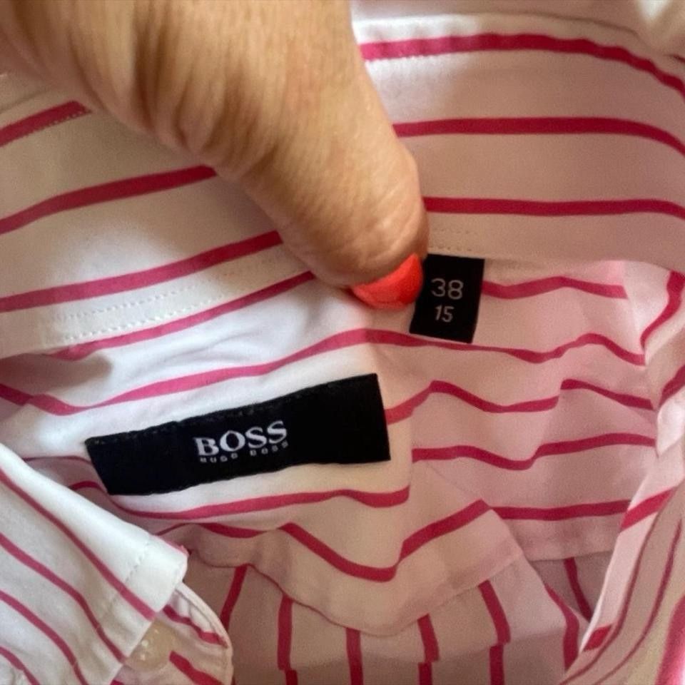 Hugo Boss BOSS Mens Shirt Short Sleeve White Striped Cotton Size 38 Size US M / EU 48-50 / 2 - 2 Thumbnail