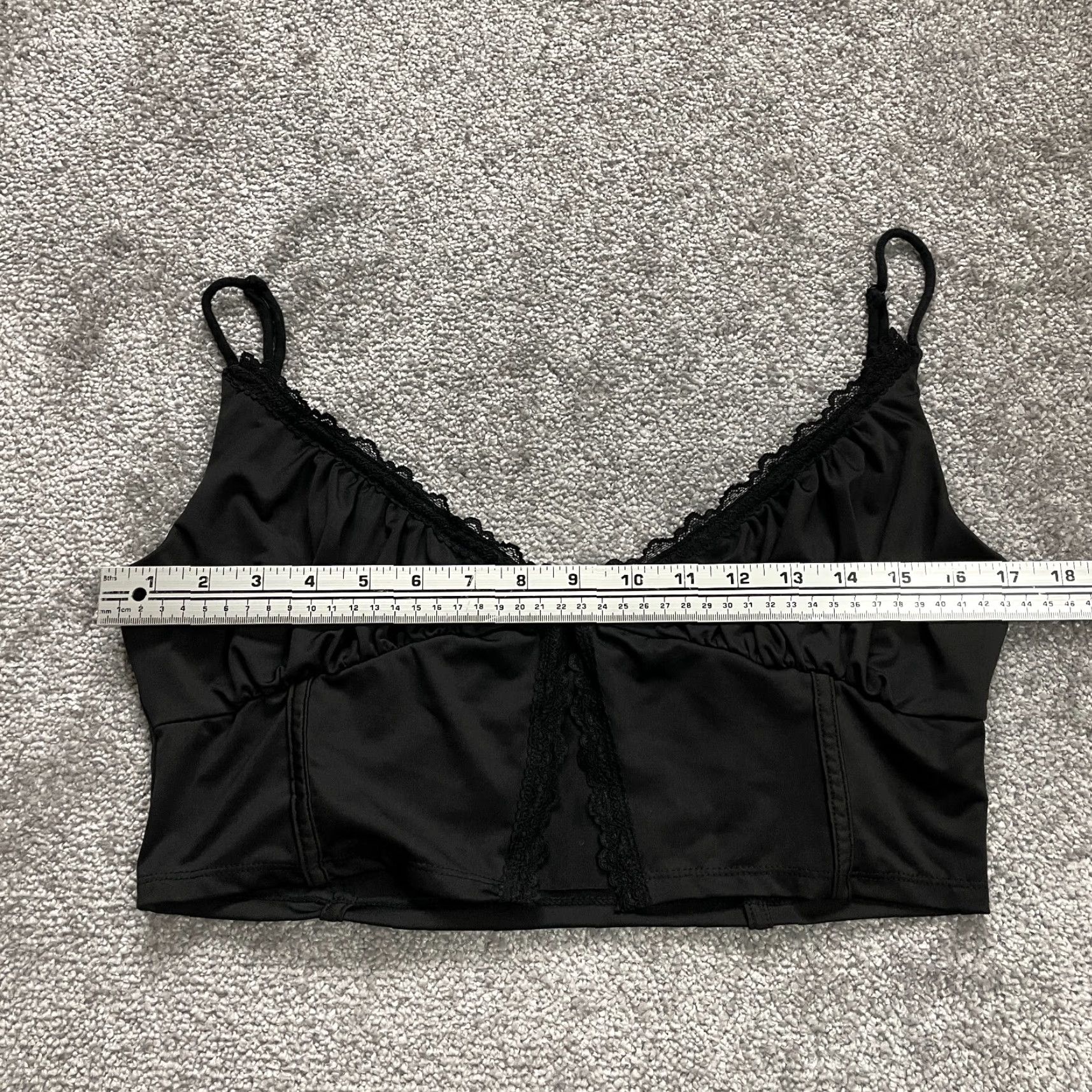Vintage Occasion Cropt Top Women XL Solid Black Mini Lace Bustier Spaghetti Strap Stretch Tank Cropped Size XL / US 12-14 / IT 48-50 - 7 Thumbnail