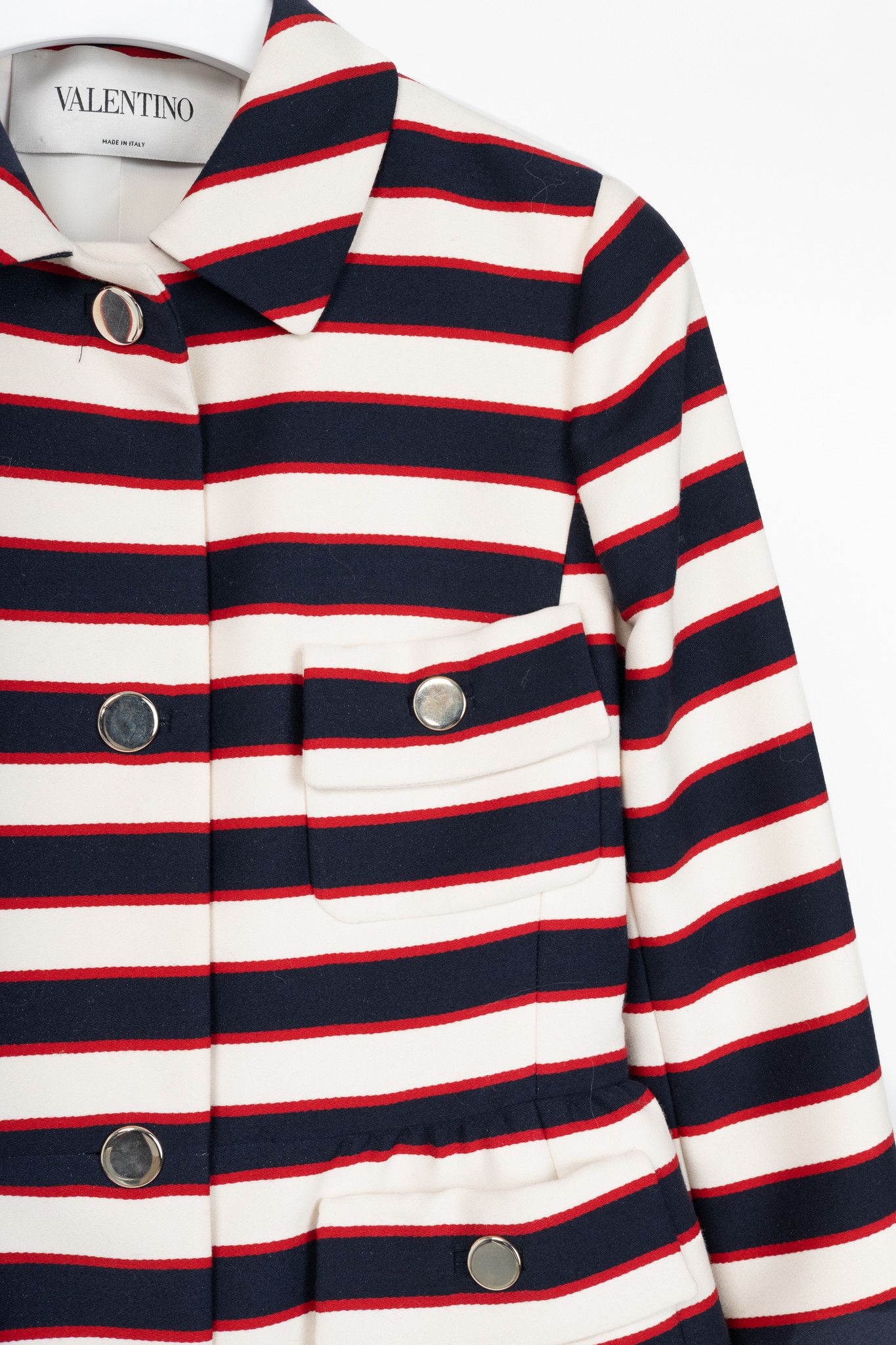 Valentino Valentino White & Navy Striped Wool & Silk Peplum Jacket Size M / US 6-8 / IT 42-44 - 5 Thumbnail