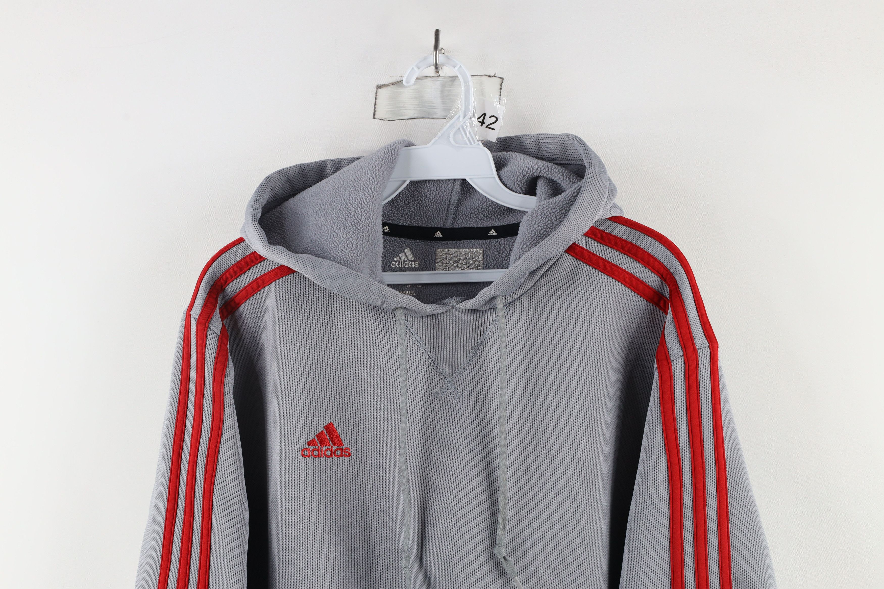 Adidas × Vintage Vintage Adidas Striped Mesh Knit Hoodie Sweatshirt Gray Size US L / EU 52-54 / 3 - 2 Thumbnail