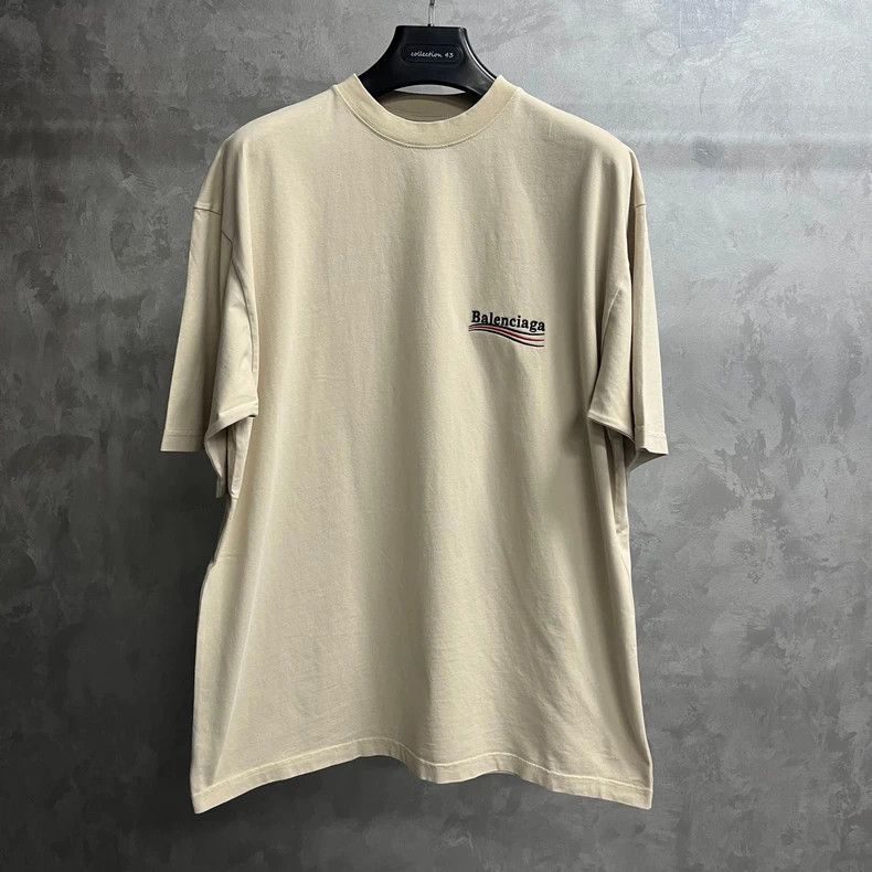 Balenciaga Balenciaga latest beige cola embroidered logo round neck sh Size US M / EU 48-50 / 2 - 1 Thumbnail