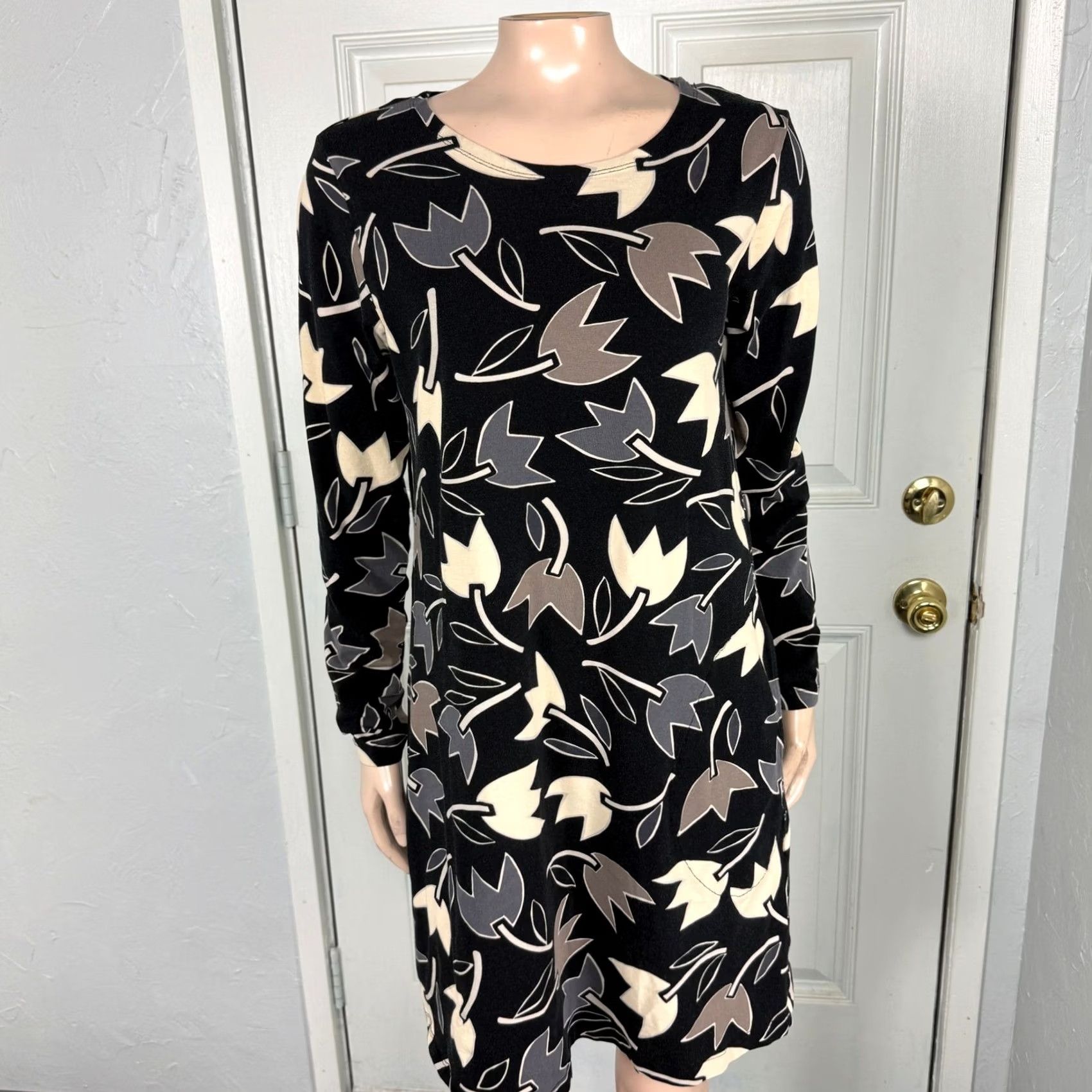 Vintage Gudrun Sjoden Women's Knit Cotton Dress Long Sleeve Floral Pocket M3-14 Medium Black Raglan Sleeve Pullover Dress Woman Size M / US 6-8 / IT 42-44 - 2 Thumbnail