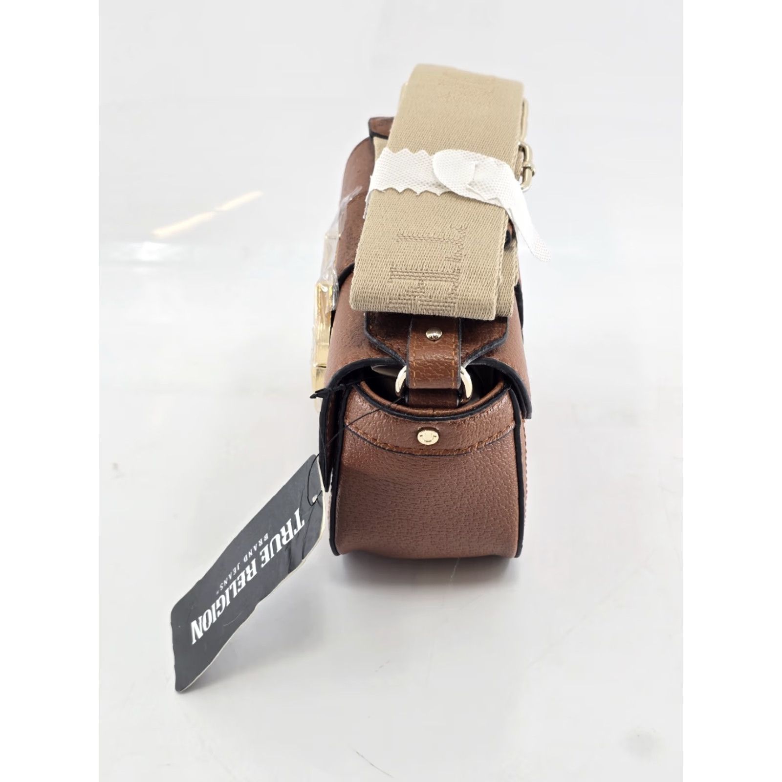True Religion NWT True Religion Mini Flap Crossbody Bag Cognac Horseshoe Purse - Minor Flaw Dinosaur? Size ONE SIZE - 7 Thumbnail