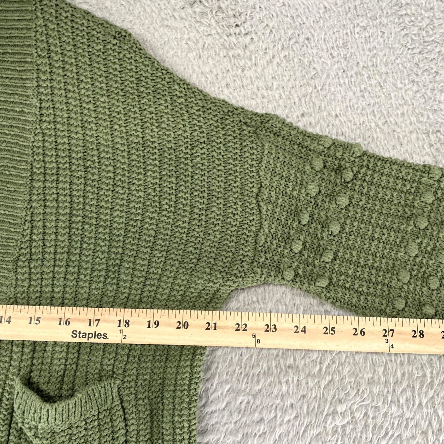 Madewell Madewell Cardigan Sweater Womens XS Balloon Sleeve Knit 100% Cotton Green V-Neck Pocket Open Casual Fall Vintage: No Size XS / US 0-2 / IT 36-38 - 5 Thumbnail