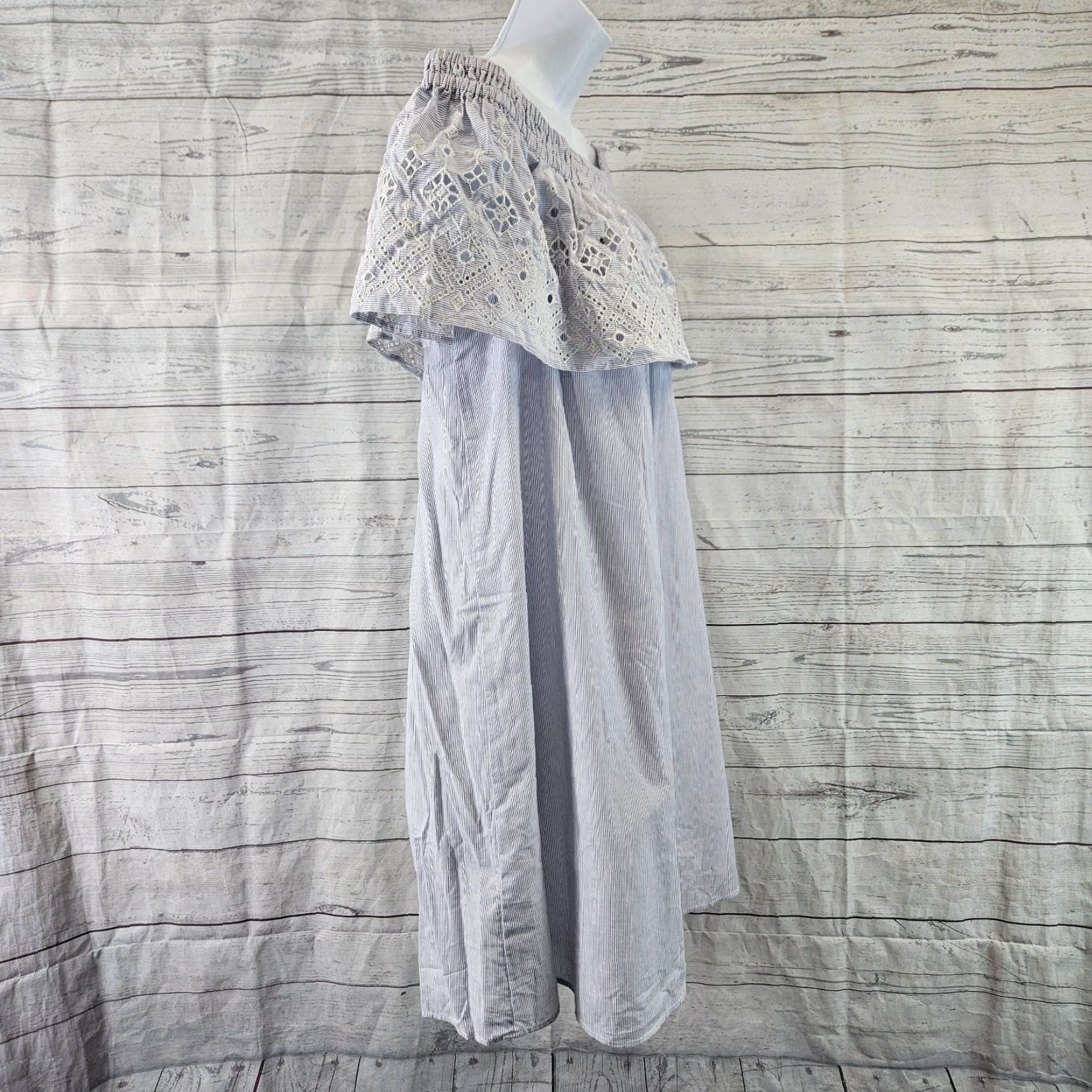 Loft Ann Taylor LOFT Womens Off The Shoulder Dress XS White Blue Embroidered Size XS / US 0-2 / IT 36-38 - 3 Thumbnail