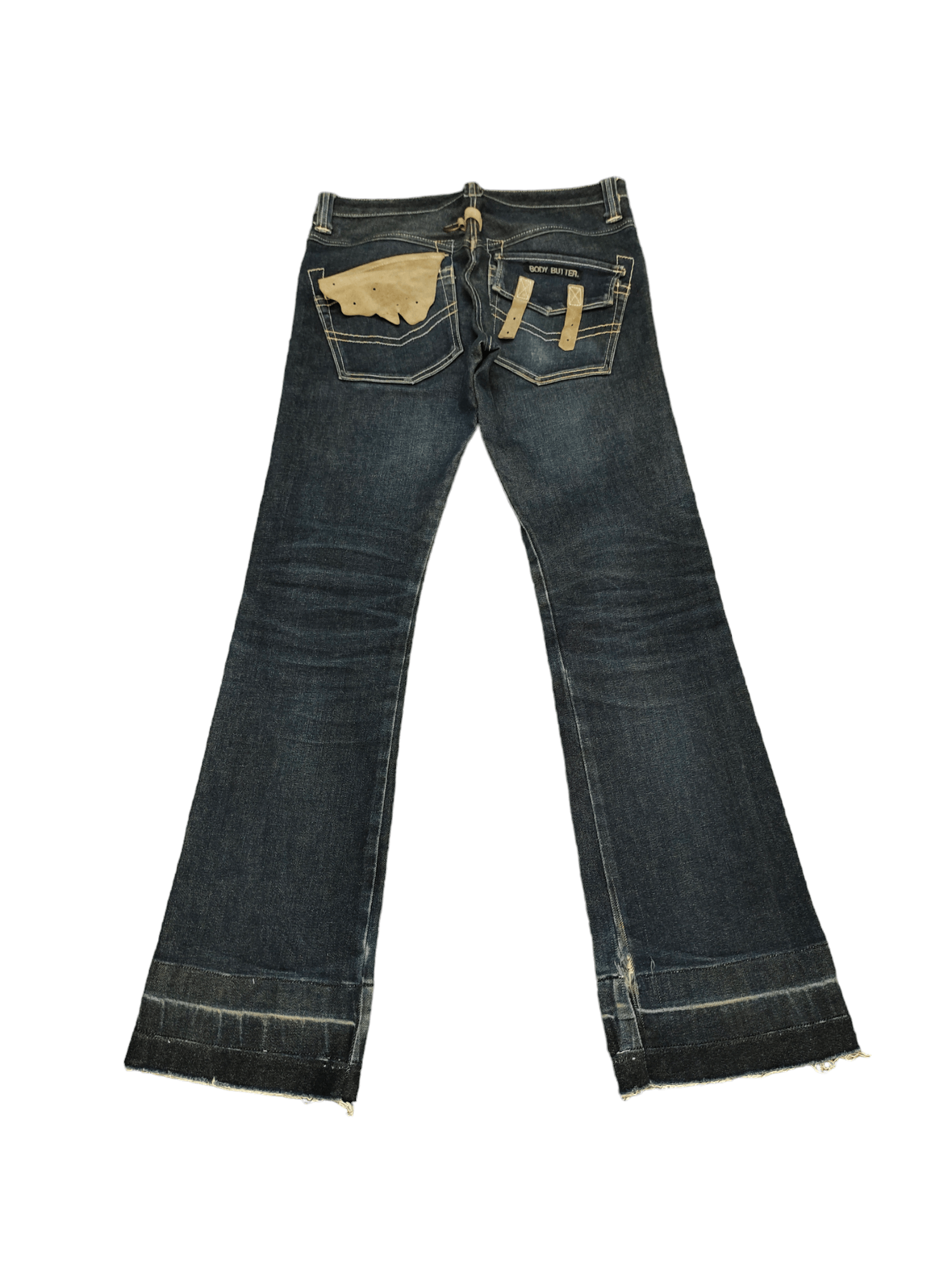 If Six Was Nine Flare Jeans Body Butter Japan Leather Trim Denim Bootcut Y2k Size US 31 - 11 Thumbnail
