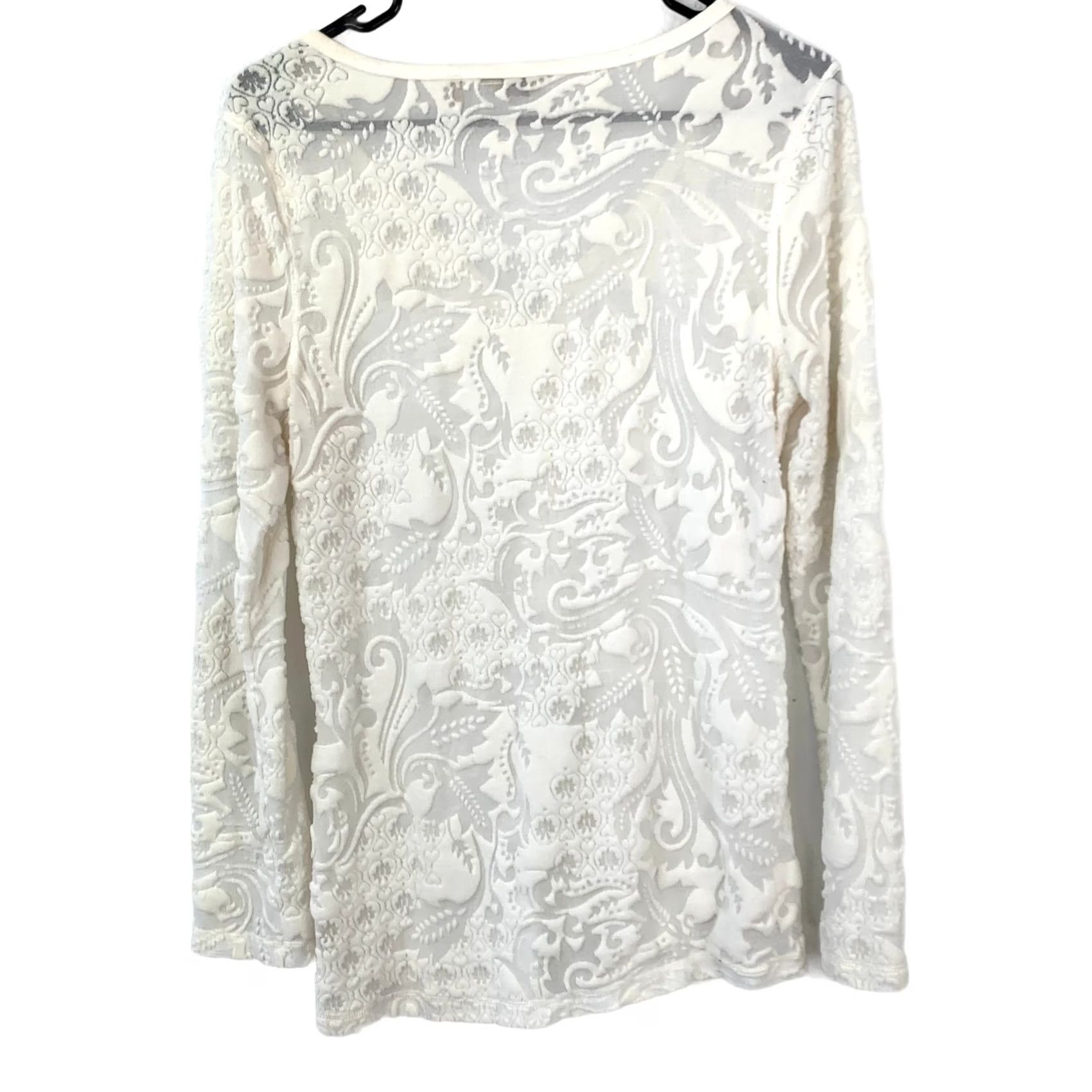 Velvet VINTAGE Y2K True Grit Women's White Burnout Velvet Devoré Long Sleeve Shirt M Size M / US 6-8 / IT 42-44 - 6 Thumbnail