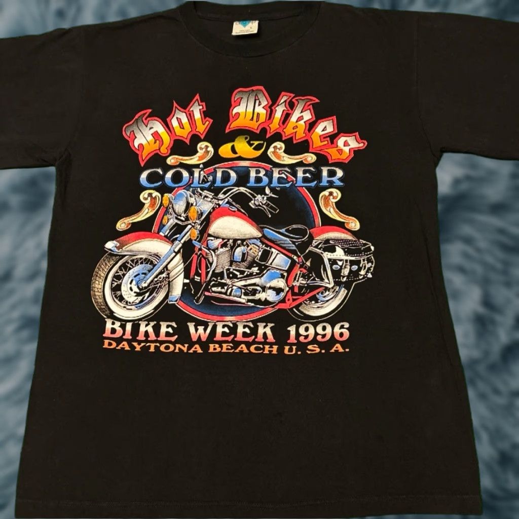 Vintage VINTAGE 90s Daytona Bike Week Biker Hot Bikes Cold Beer 1996 VTG Shirt Mens Sz L Black Short Sleeve T-Shirt Size US L / EU 52-54 / 3 - 1 Thumbnail