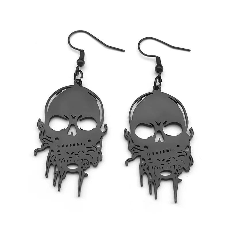 Jewelry Halloween Black Skull Drop Earrings Jewelry Gift Size ONE SIZE - 5 Thumbnail