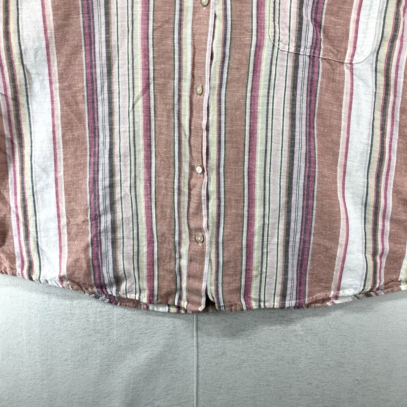 Lucky Brand Lucky Brand Shirt XL Women's Muted Neon Striped Cotton Linen Pearl Button Size XL / US 12-14 / IT 48-50 - 7 Thumbnail