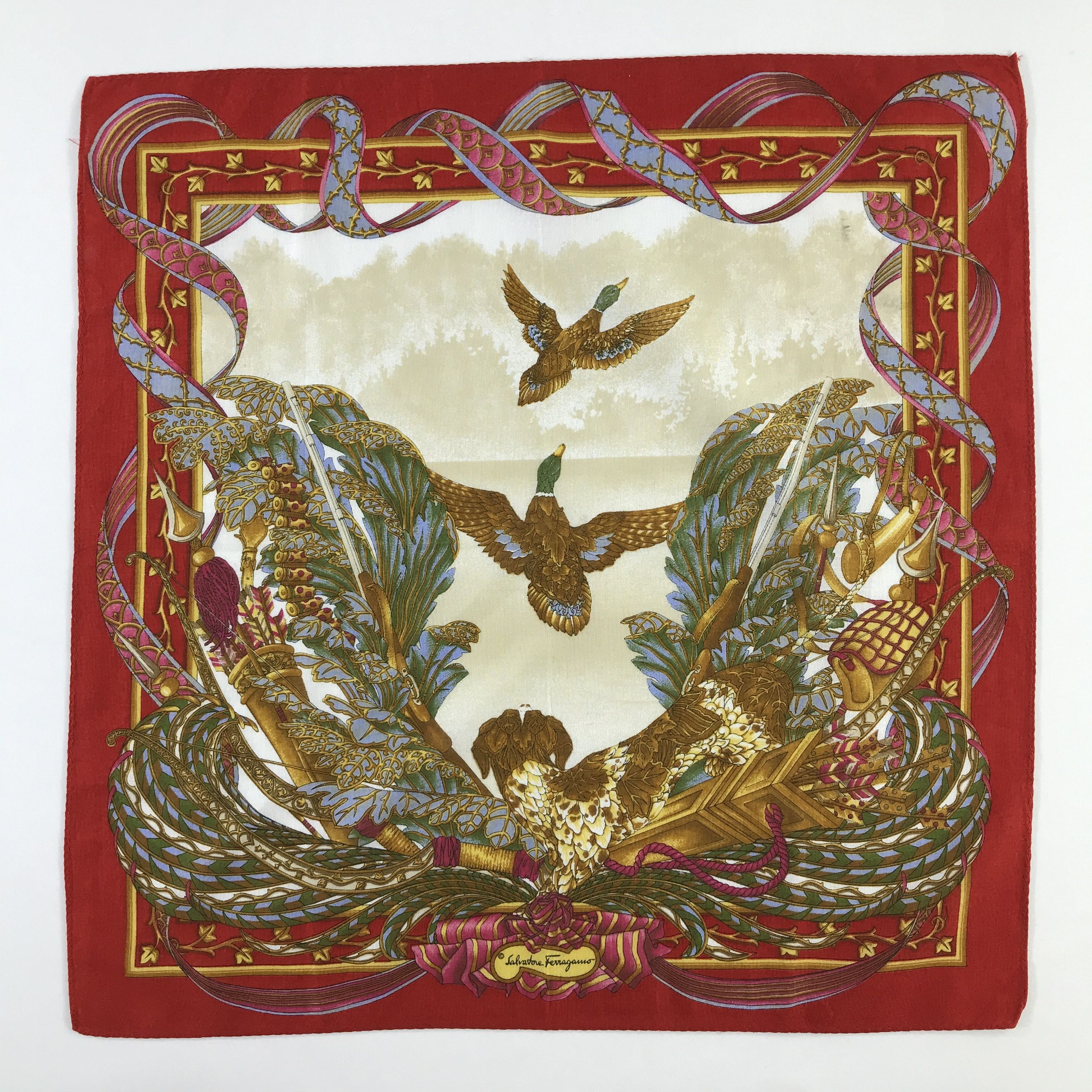 Salvatore Ferragamo × Vintage Salvatore Ferragamo Bandana / Handkerchief/Neckerchief -S967 Size ONE SIZE - 1 Thumbnail