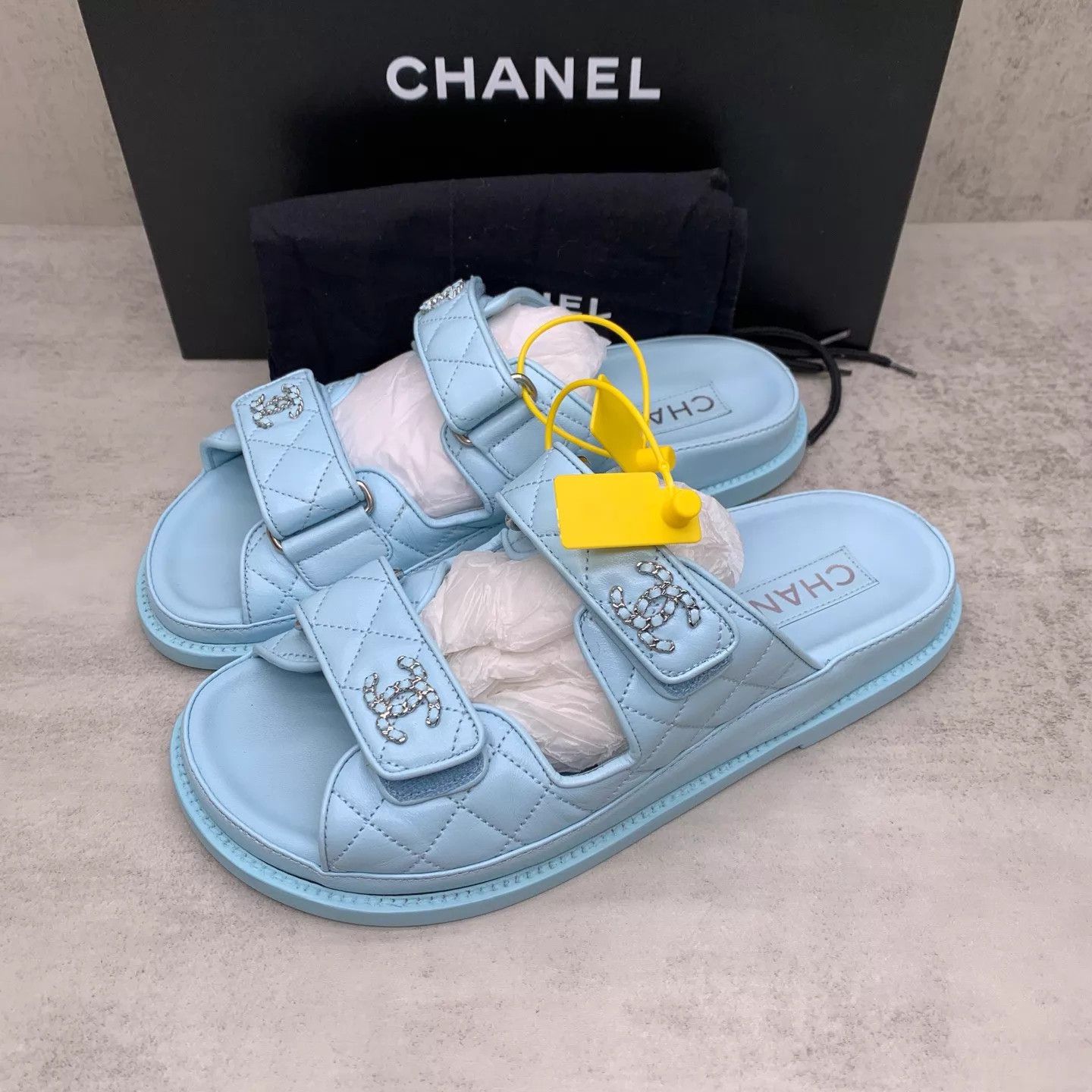 Chanel Chanel Blue Double C Velcro Sandals 37 Size US 6.5 / IT 36.5 - 1 Thumbnail