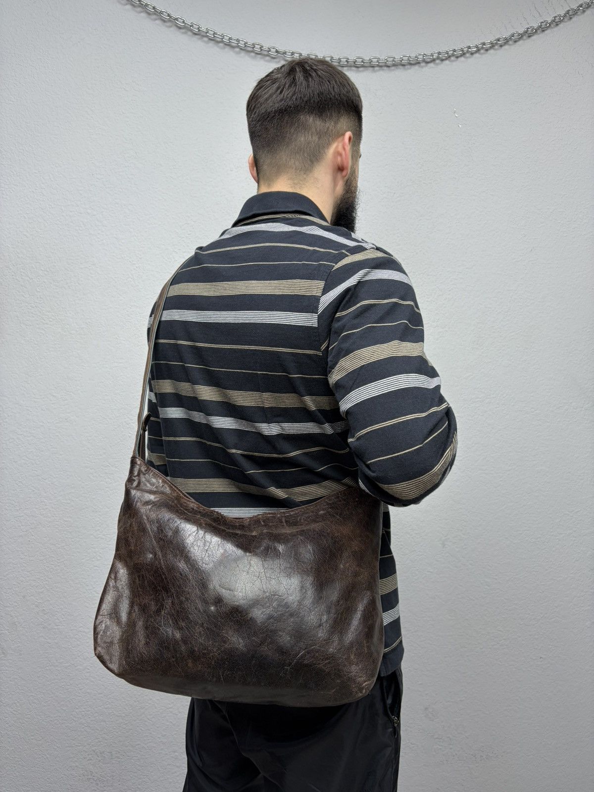 KMRii Brown Studded Leather Bag Y2K Punk Biker Balenciaga Inspired Size ONE SIZE - 4 Thumbnail