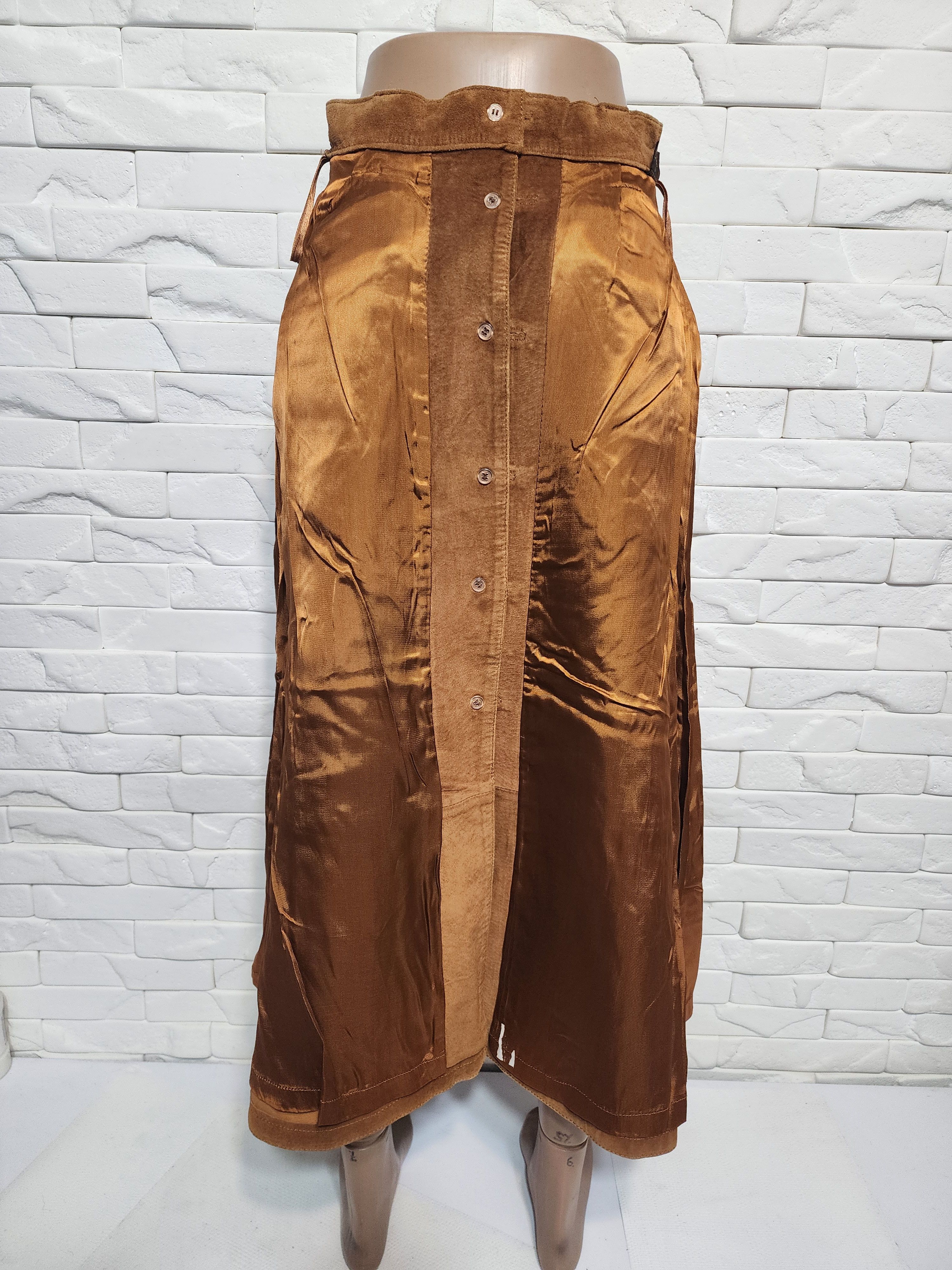 Other Brown Suede Leather Skirt, Plastic Buttons Fasteners Size 28" / US 6 / IT 42 - 7 Thumbnail