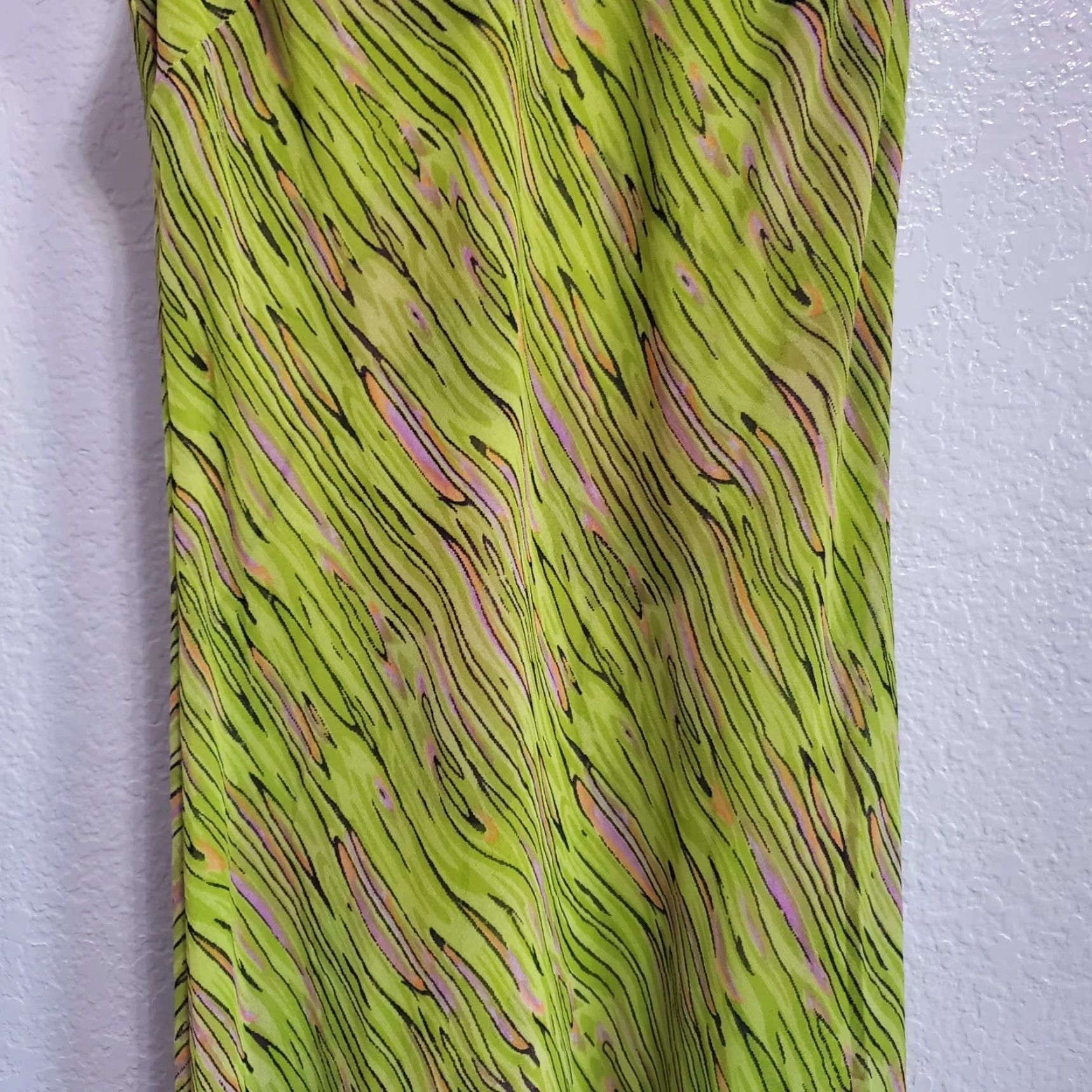 Vintage VINTAGE Chaudry Midi Dress Womens L Lime Green Print Flutter Sleeve V Neck Lined Fairycore Dress Size L / US 10 / IT 46 - 6 Thumbnail