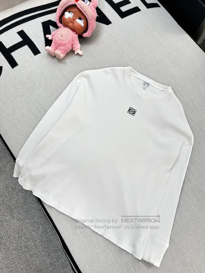 Loewe White Ribbed Stretch Embroidered Long Sleeve T-Shirt