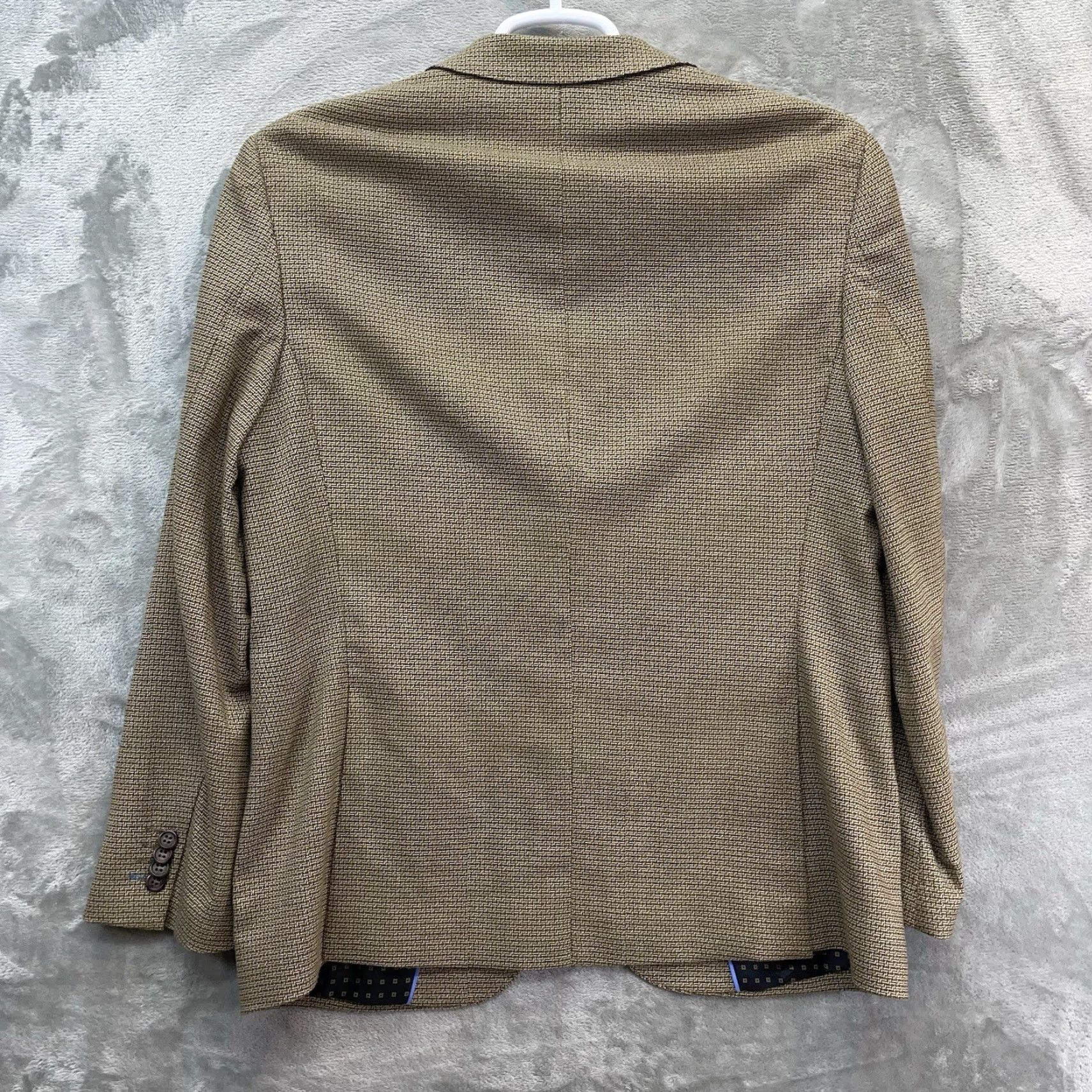 Tailorbyrd TAILORBYRD Blazer Mens 40S Single-Breasted Two-Button Jacket Casual Geometric Brown Polyester Spandex Rayon Stretch Notch Lapel Size 40R - 3 Thumbnail