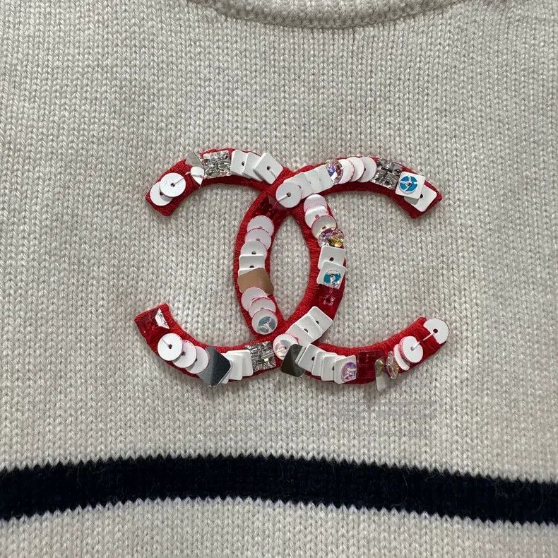 Chanel Chanel 23C Striped Sequin Logo Cashmere Sweater Size M / US 6-8 / IT 42-44 - 6 Thumbnail