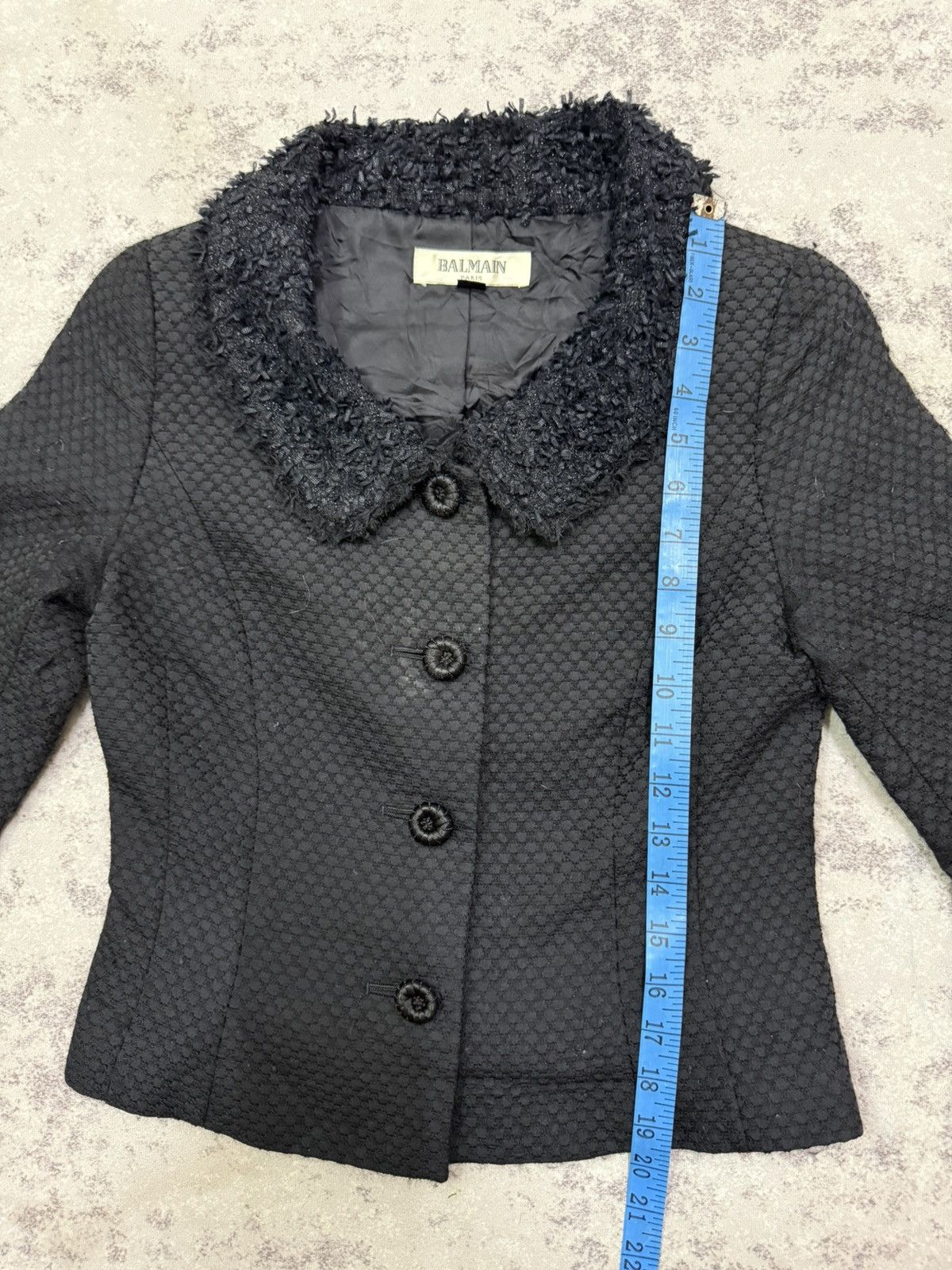 Balmain BALMAIN BLACK TEXTURED JACKET FUR COLLAR THREE QUARTER SLEVE Size XS / US 0-2 / IT 36-38 - 20 Thumbnail