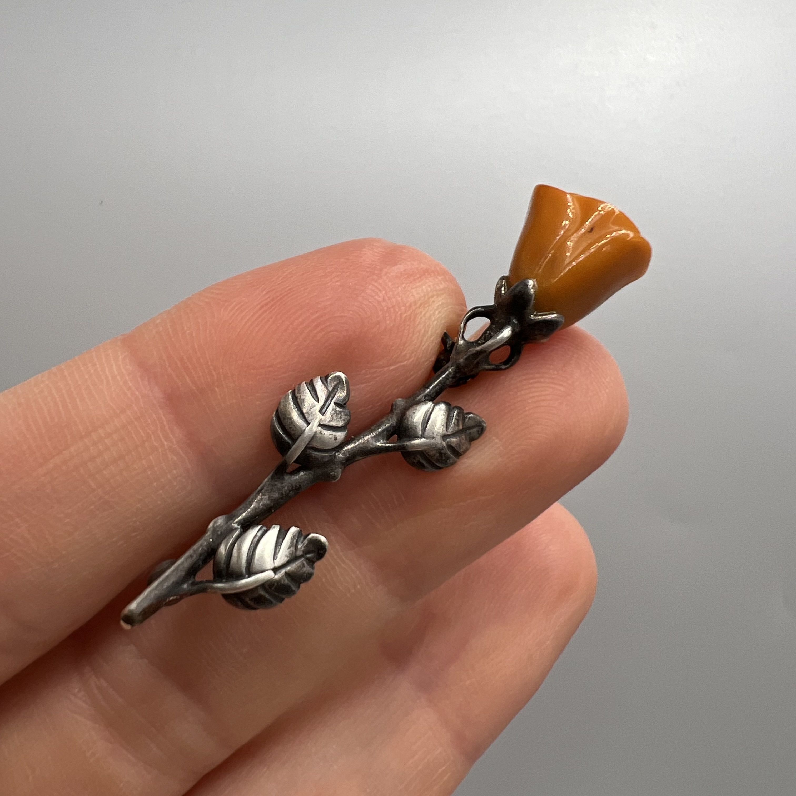 Vintage Vintage Brooch Pins Needle Safe Amber Sterling Silver Size ONE SIZE - 1 Thumbnail