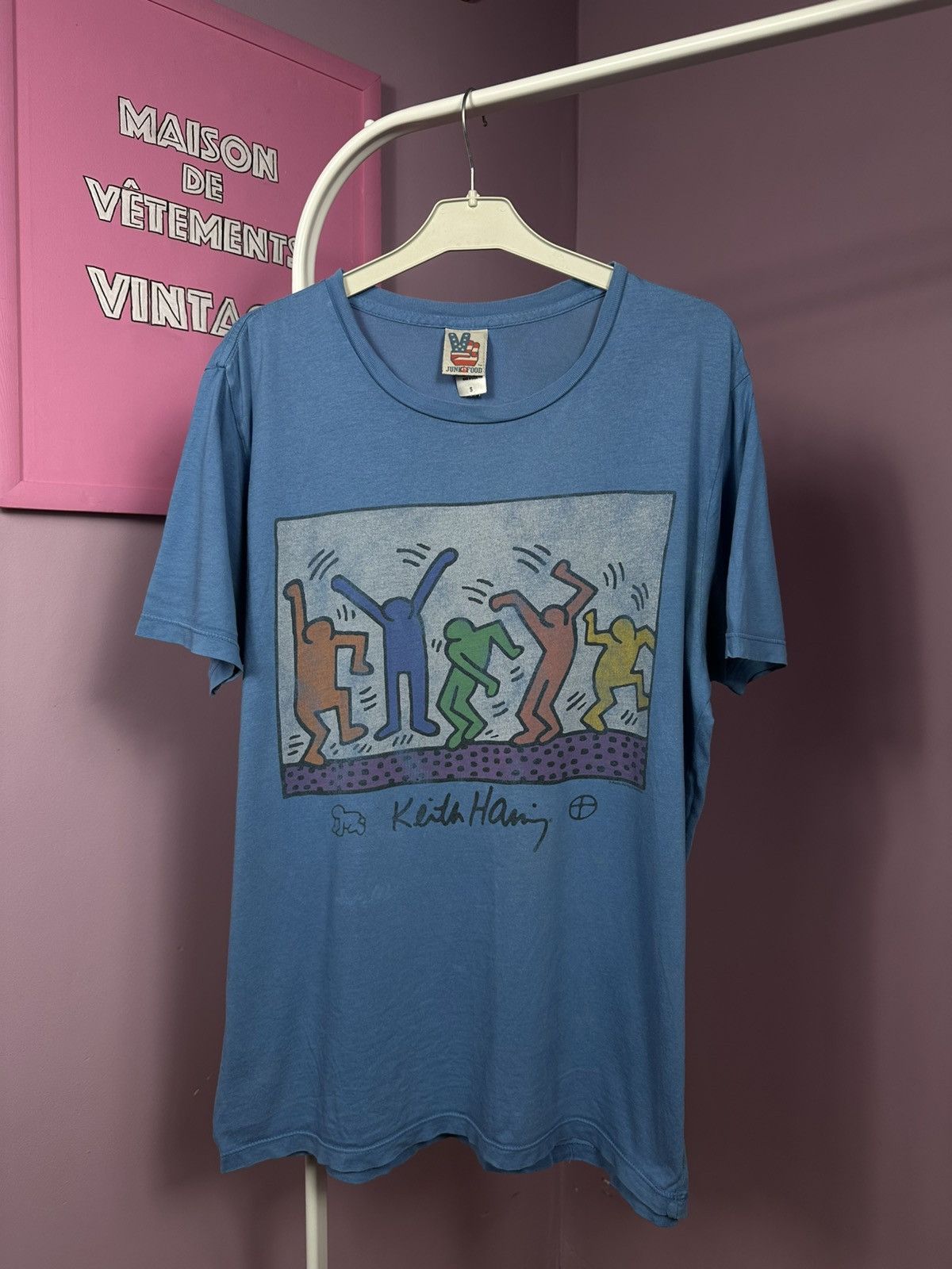 Junk Food Vintage Junk Food Keith Haring Dance Art T-Shirt Blue Logo Size US S / EU 44-46 / 1 - 1 Thumbnail