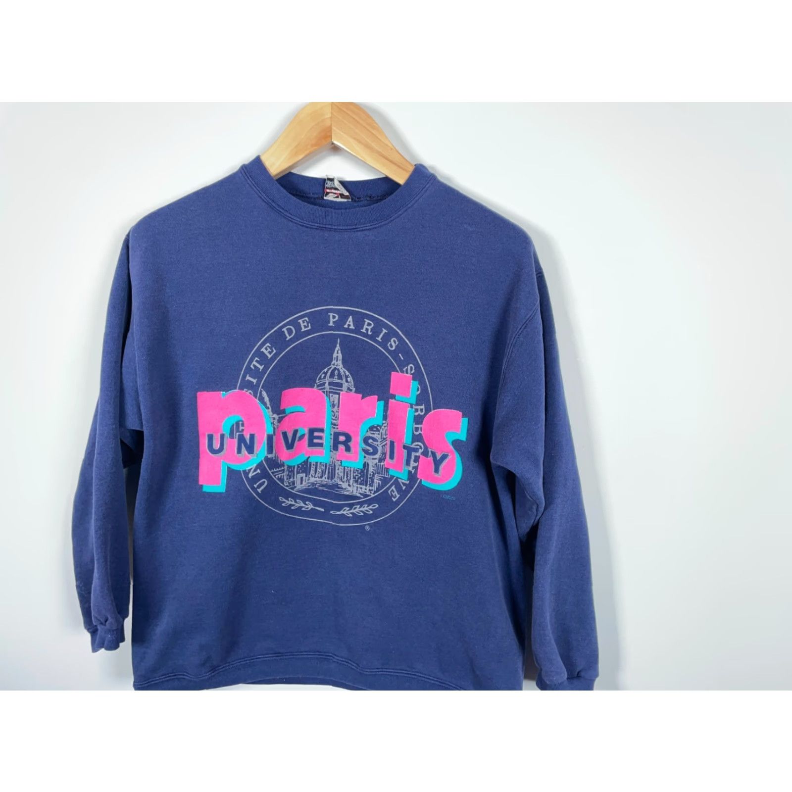 Vintage VINTAGE University Paris Sweatshirt Adult Medium Dark Blue Boxy Fit France Size US M / EU 48-50 / 2 - 4 Thumbnail